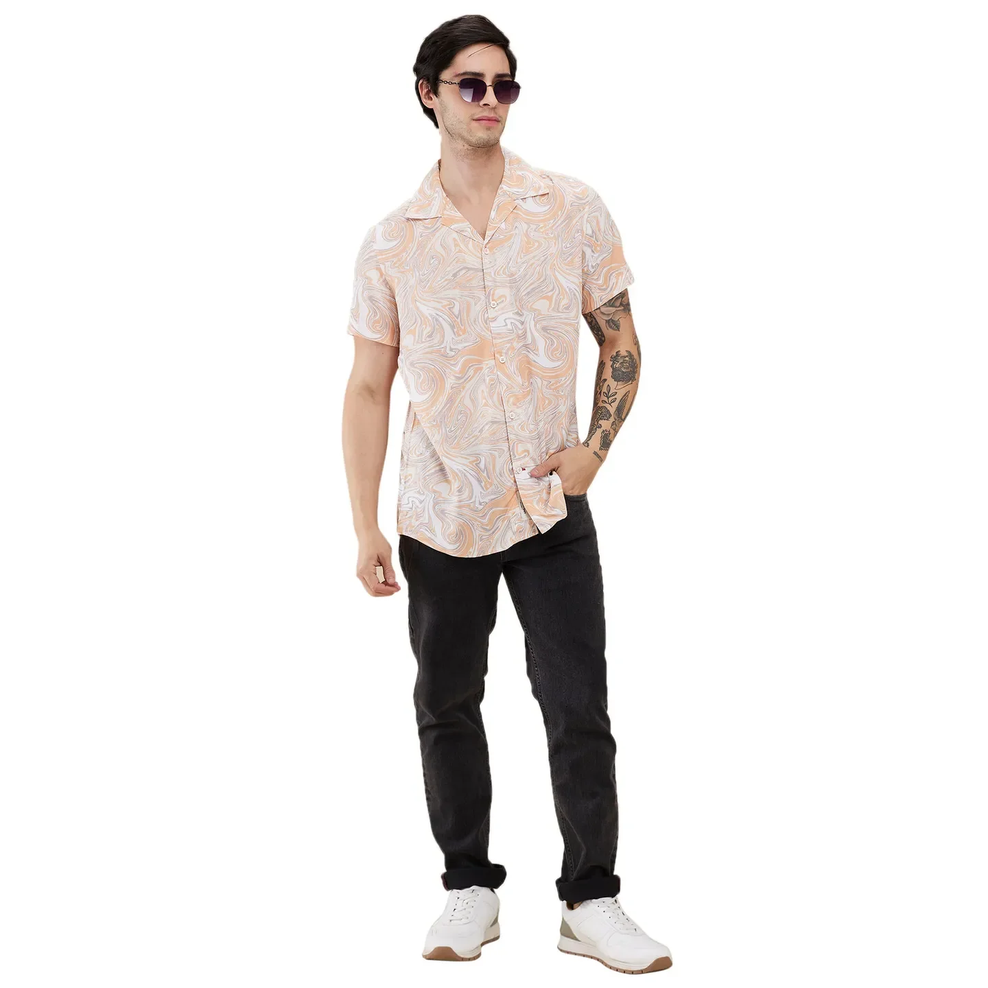 Beige Slim Fit Resort Collar Men's Shirt by Being Human Clothing - Image 6
