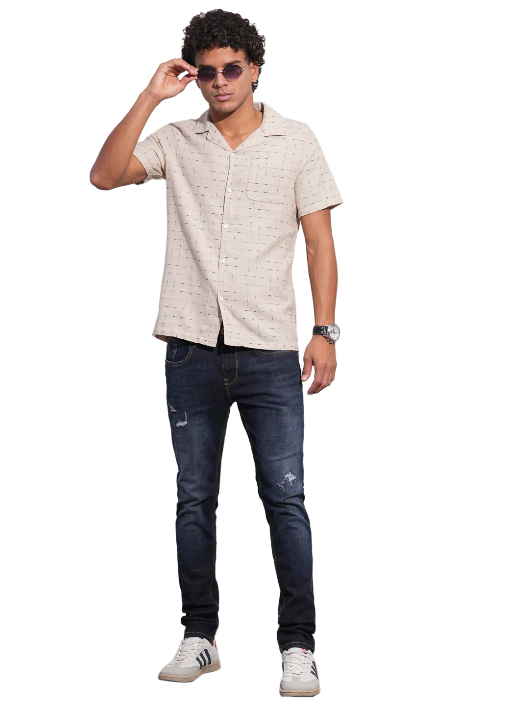 Beige Easy Fit Regular Collar Men's Shirt by Being Human Clothing - Image 5