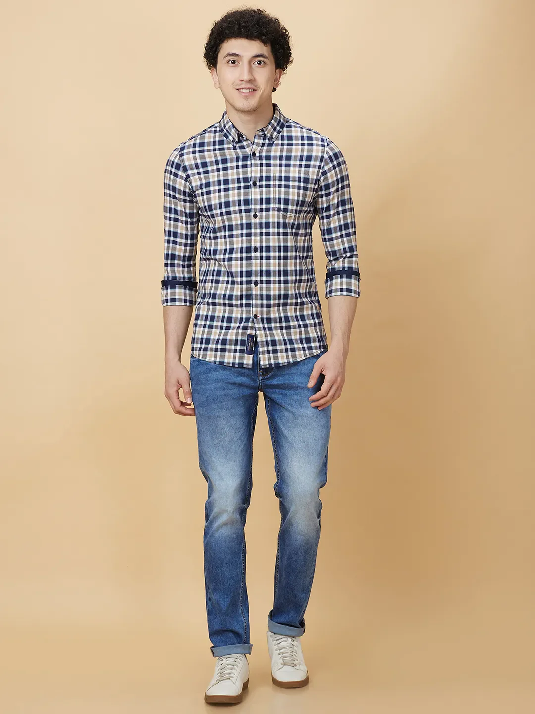 Beige Slim Fit Regular Collar Men's Shirt by Being Human Clothing - Image 2