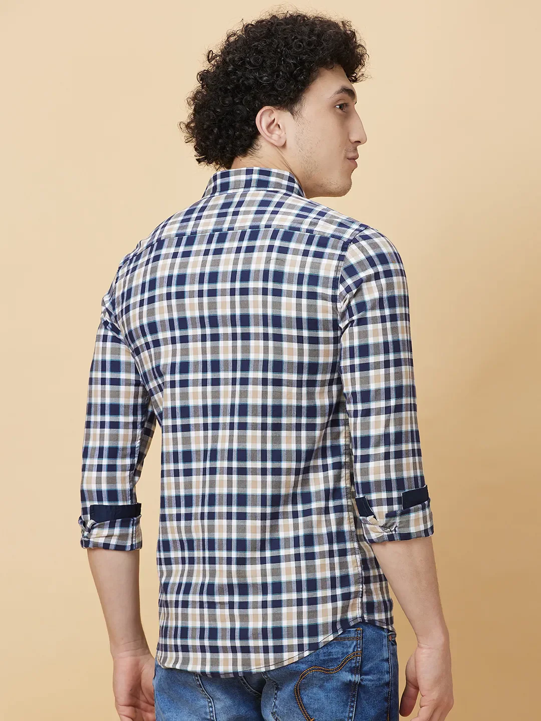 Beige Slim Fit Regular Collar Men's Shirt by Being Human Clothing - Image 3