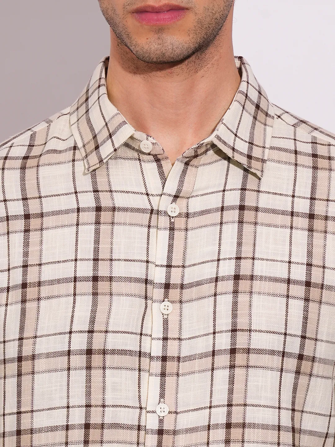 Beige Slim Fit Regular Collar Men's Shirt by Being Human Clothing - Image 5