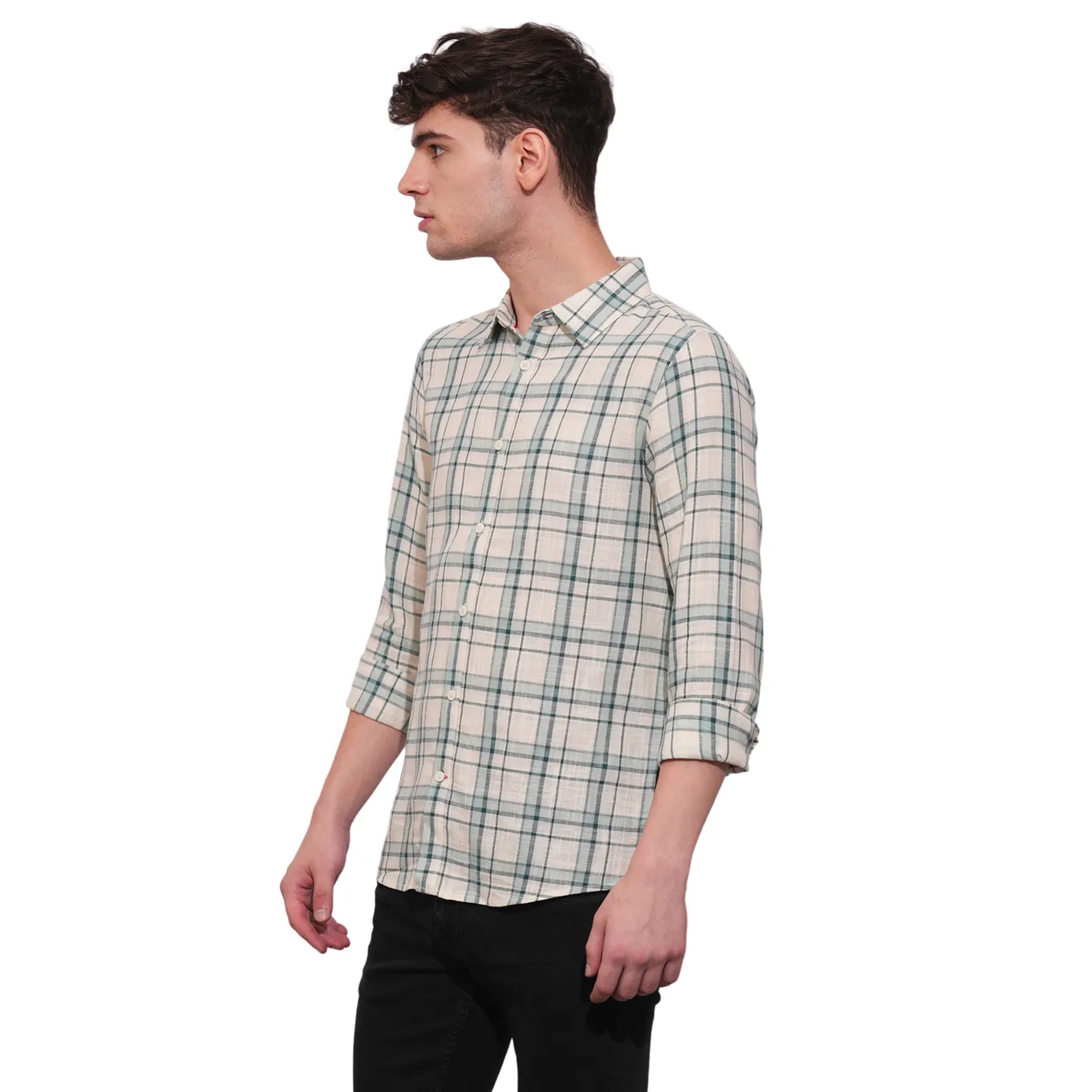 Beige Slim Fit Regular Collar Men's Shirt by Being Human Clothing - Image 2