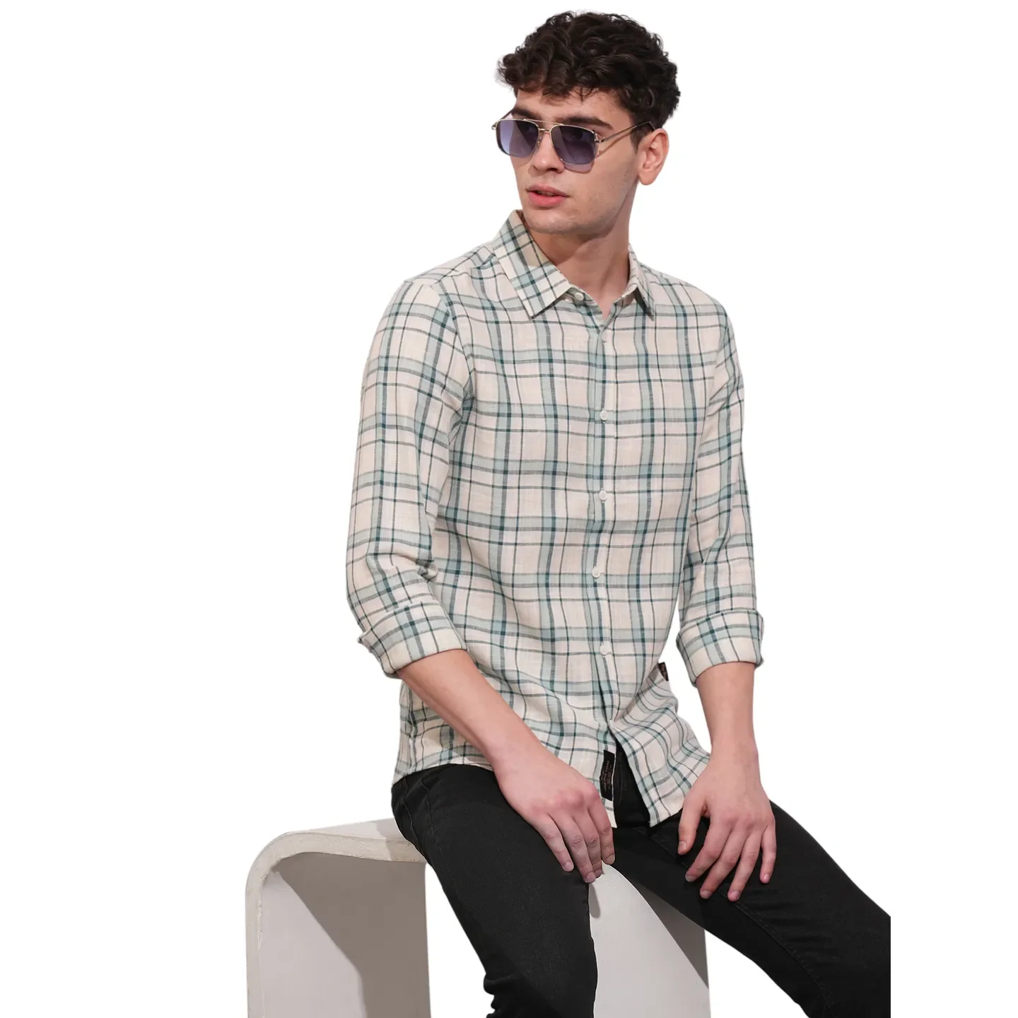 Beige Slim Fit Regular Collar Men's Shirt by Being Human Clothing - Image 6
