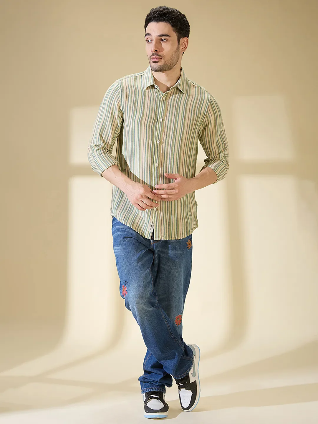 Green Regular Fit Regular Collar Men's Shirt by Being Human Clothing - Image 2