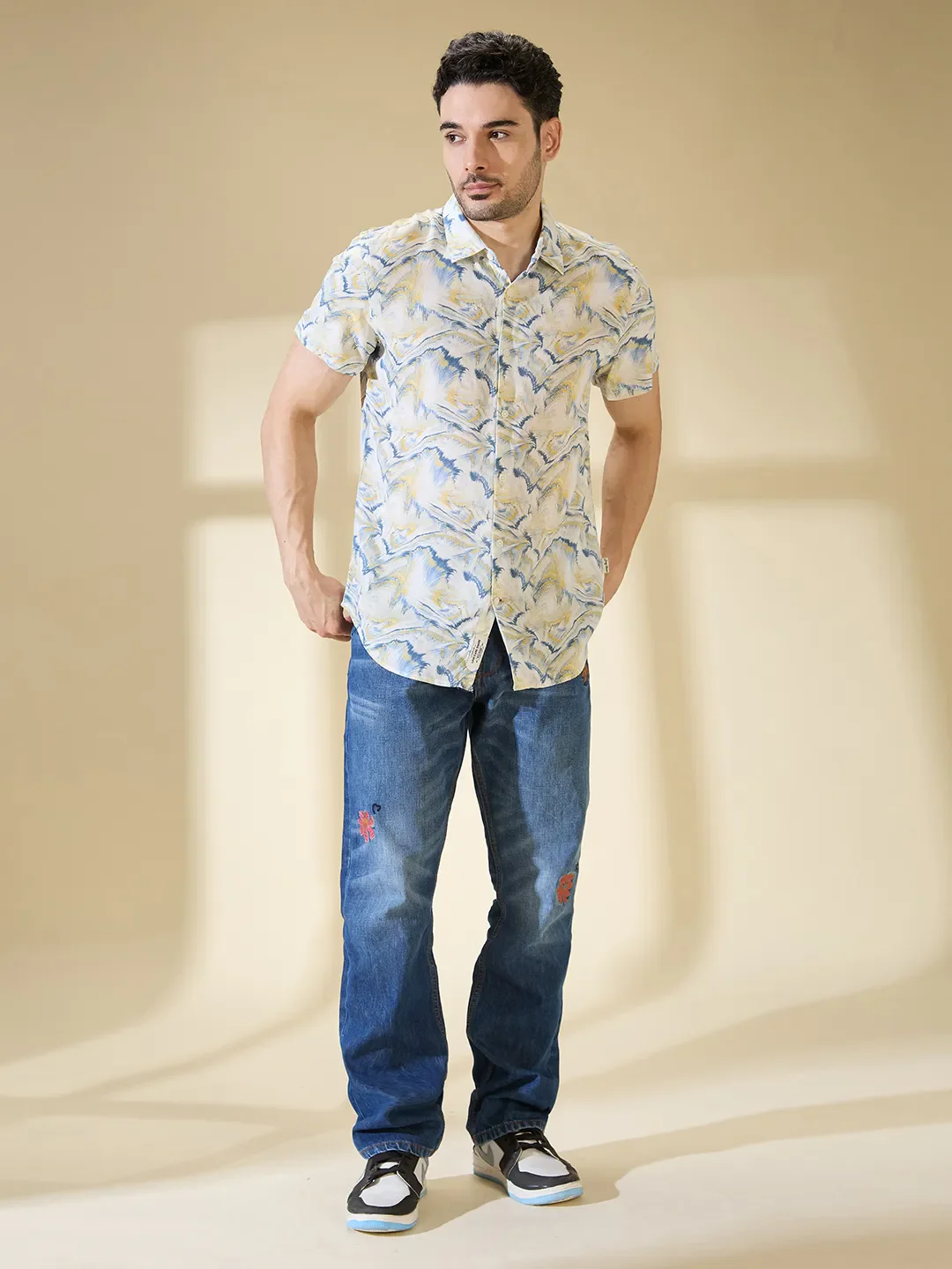 White Slim Straight Fit Regular Collar Short Sleeves Men's Shirt by Being Human Clothing - Image 2