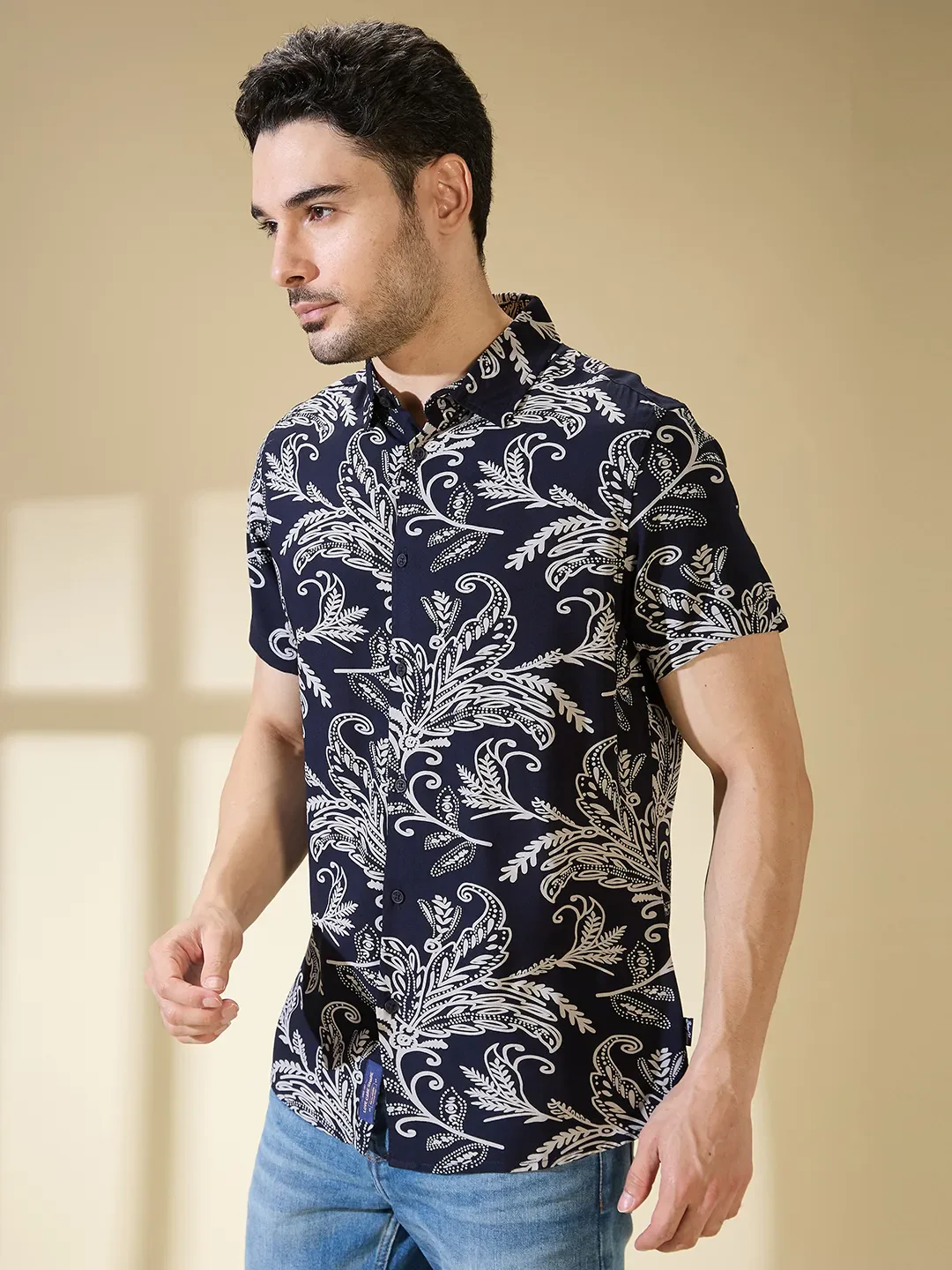 Black Slim Straight Fit Regular Collar Short Sleeves Men's Shirt by Being Human Clothing - Image 4