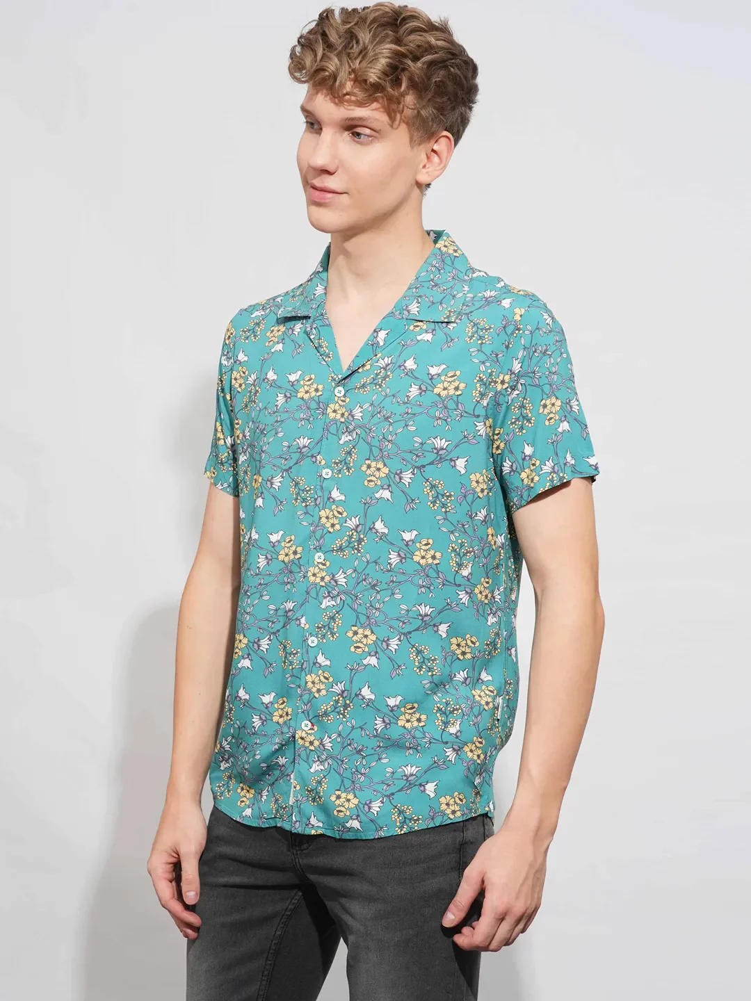 Green Slim Fit Resort Collar Men's Shirt by Being Human Clothing - Image 2