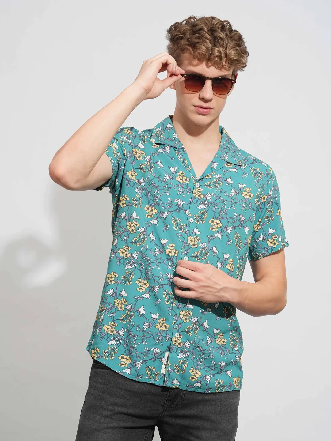 Green Slim Fit Resort Collar Men's Shirt by Being Human Clothing - Image 6