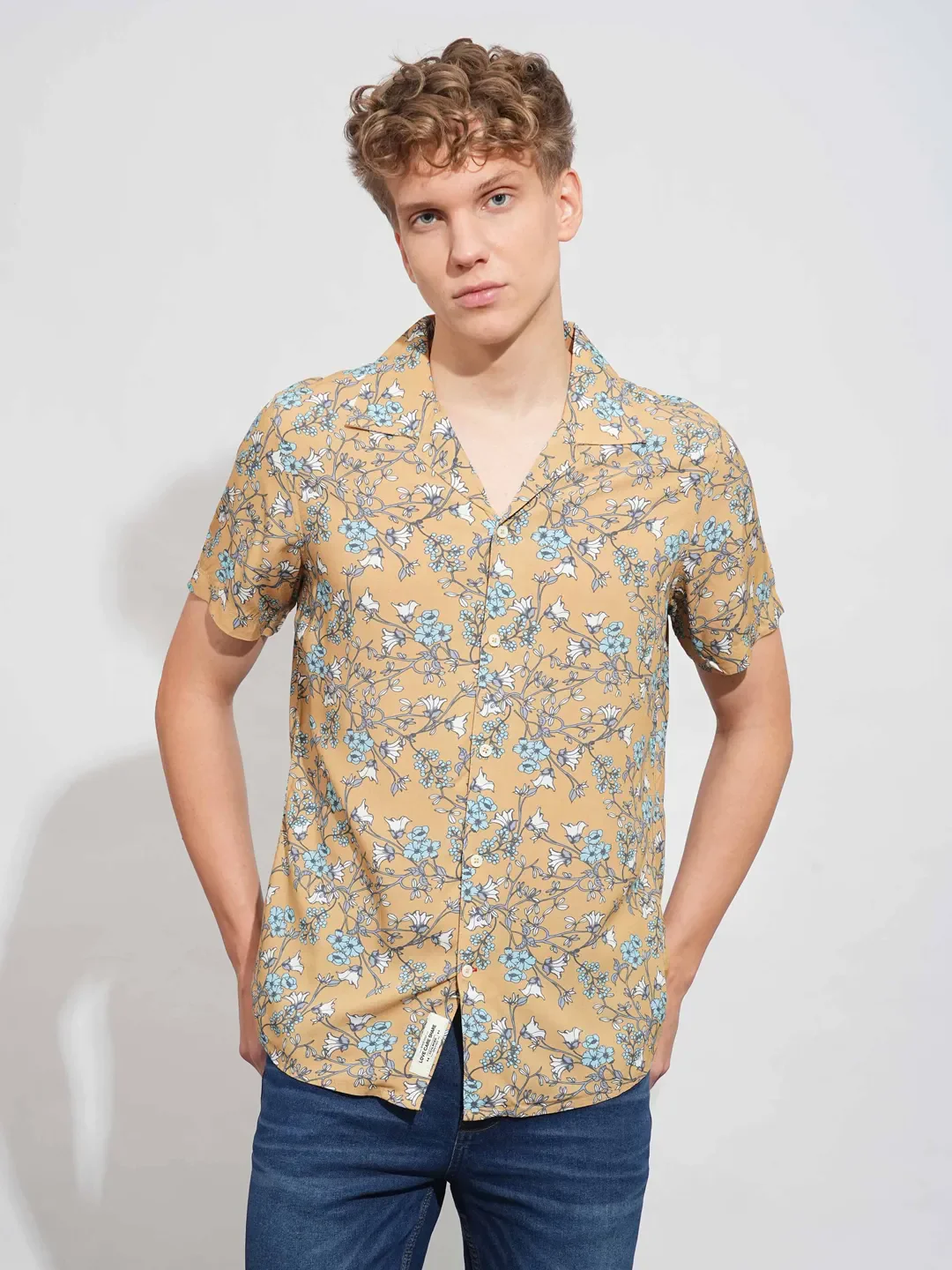 Mustard Slim Fit Resort Collar Men's Shirt by Being Human Clothing