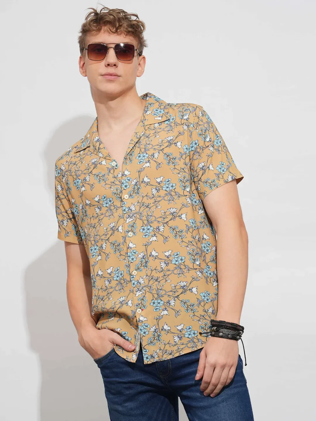 Mustard Slim Fit Resort Collar Men's Shirt by Being Human Clothing - Image 6