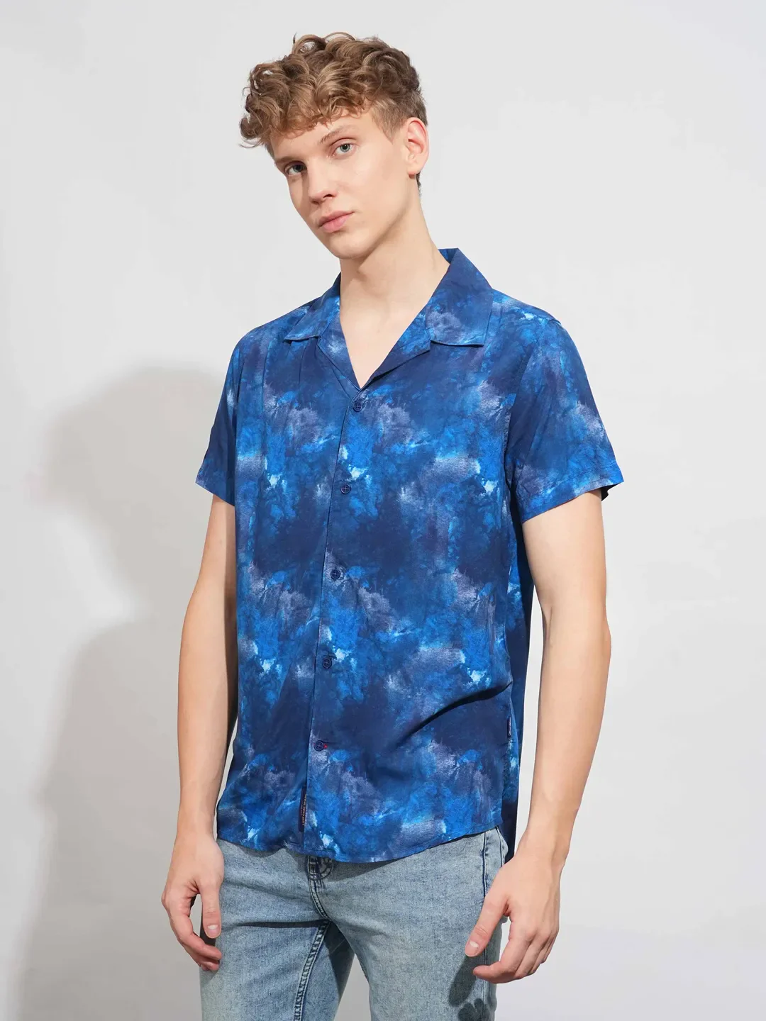 Blue Slim Fit Resort Collar Men's Shirt by Being Human Clothing - Image 2