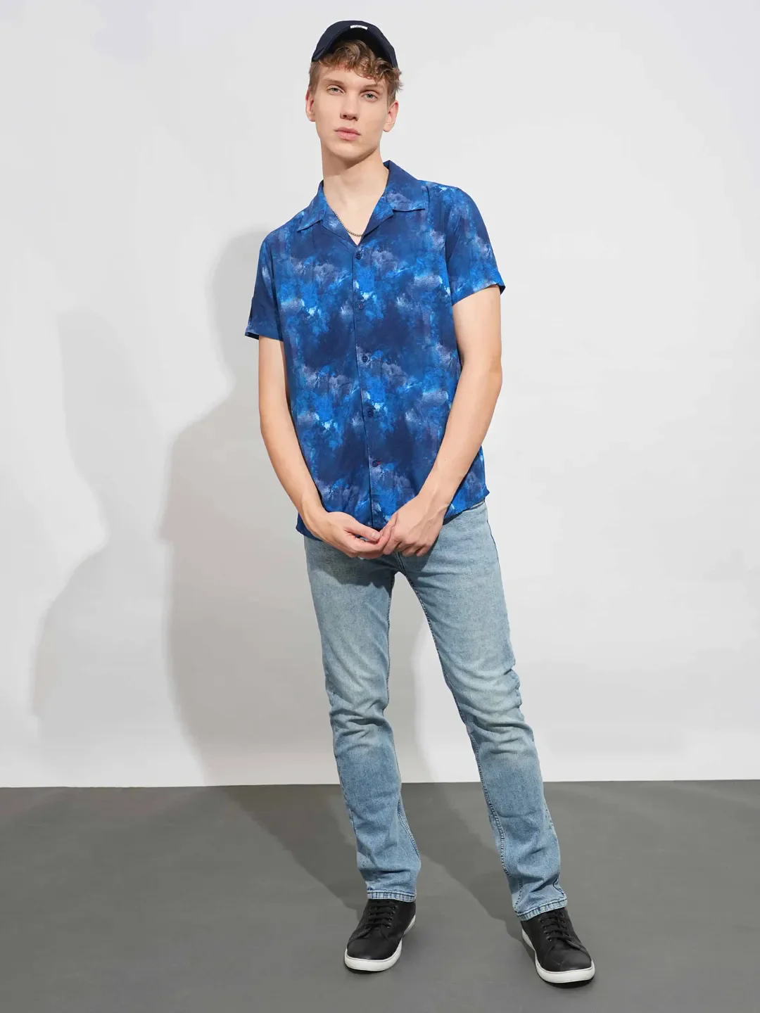 Blue Slim Fit Resort Collar Men's Shirt by Being Human Clothing - Image 4
