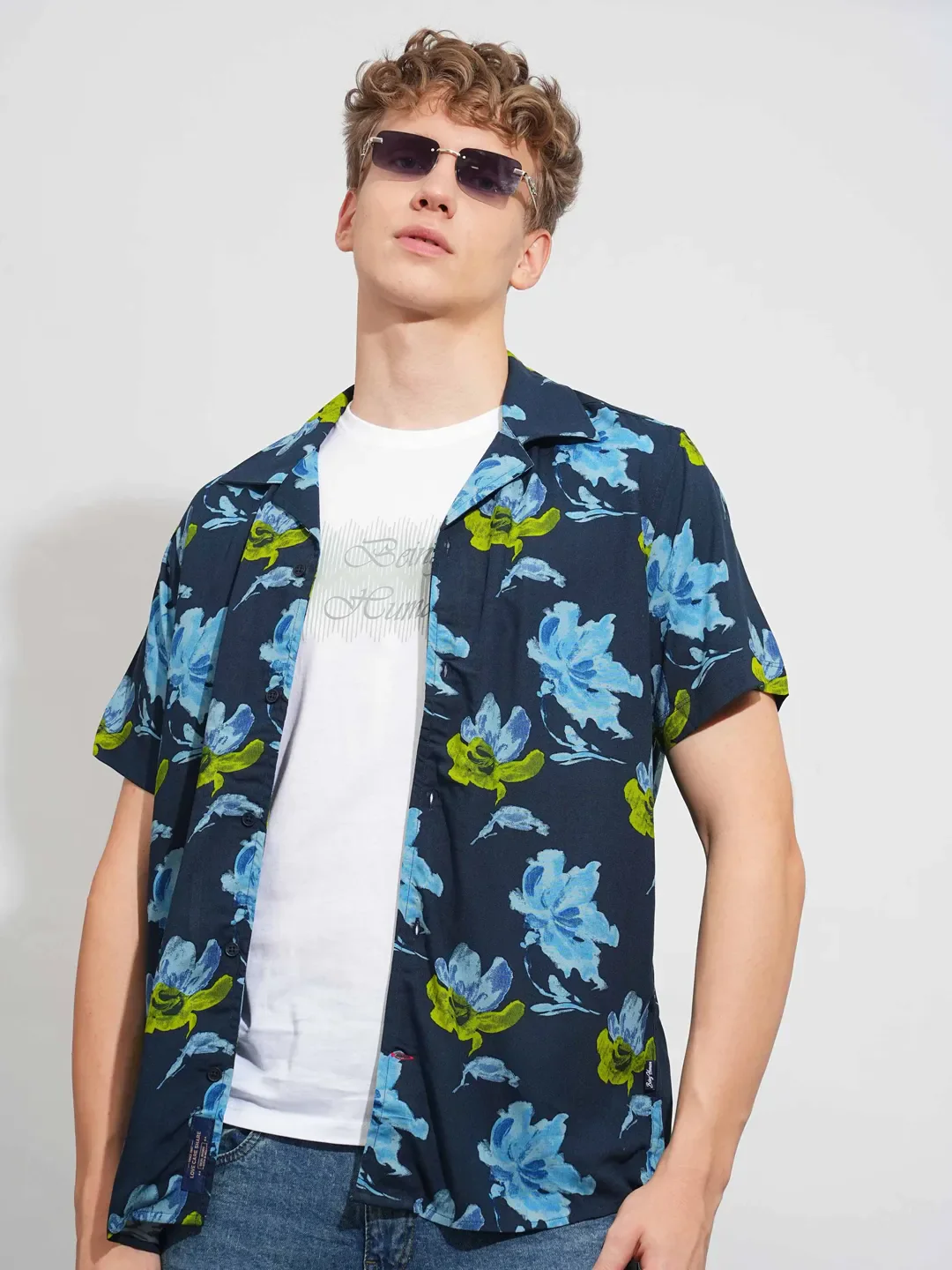Blue Slim Fit Resort Collar Men's Shirt by Being Human Clothing - Image 6