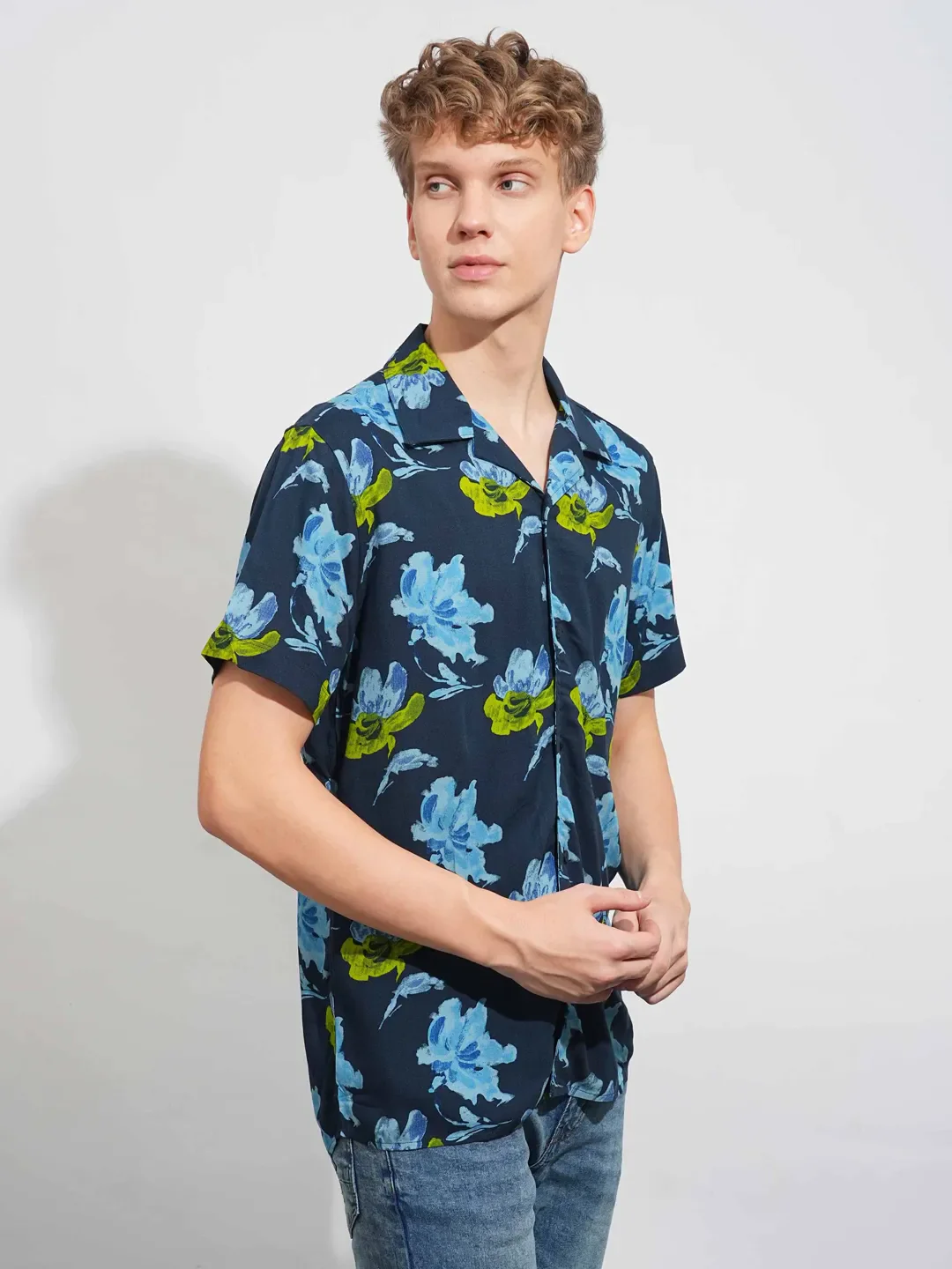 Blue Slim Fit Resort Collar Men's Shirt by Being Human Clothing - Image 7