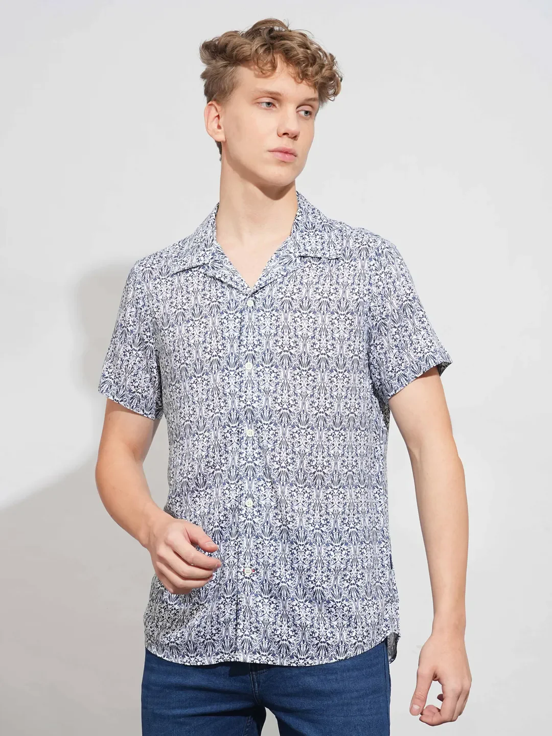 Navy Slim Fit Resort Collar Men's Shirt by Being Human Clothing