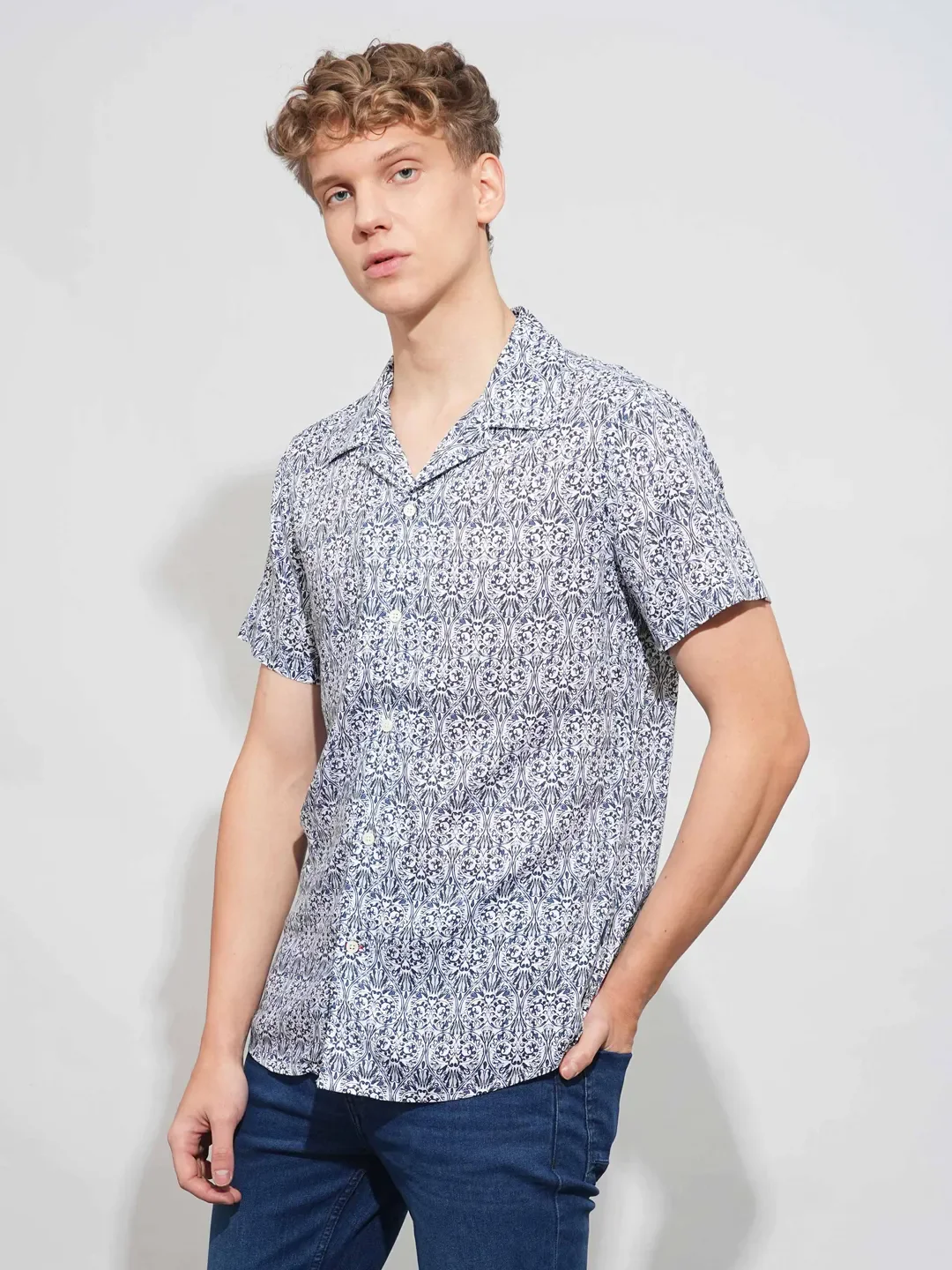 Navy Slim Fit Resort Collar Men's Shirt by Being Human Clothing - Image 2