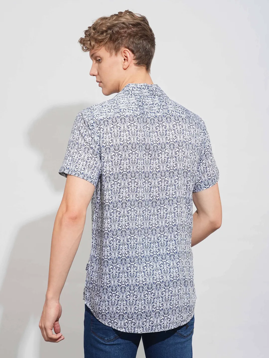 Navy Slim Fit Resort Collar Men's Shirt by Being Human Clothing - Image 3