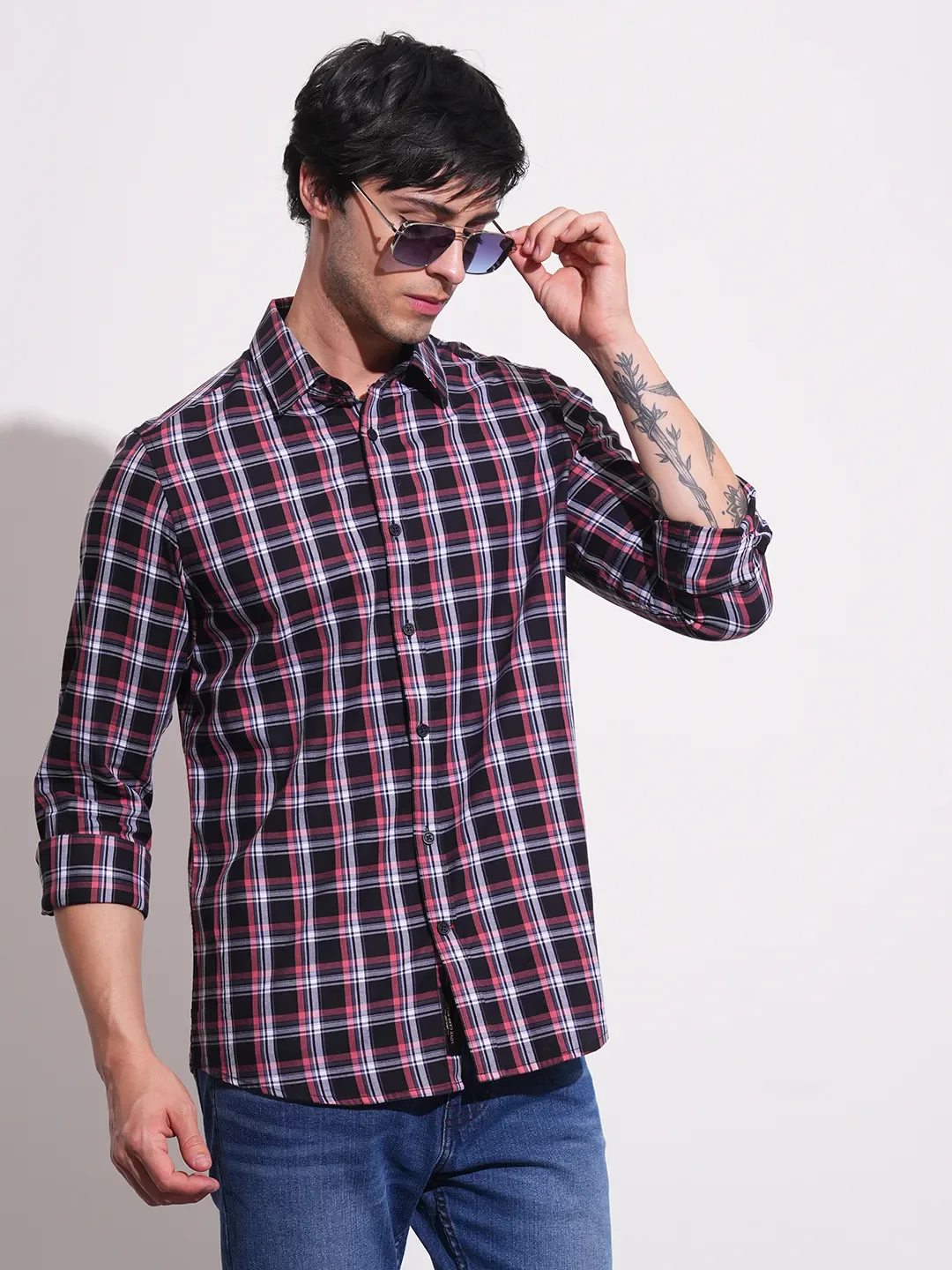 Black Slim Straight Fit Regular Collar Long Sleeves Men's Shirt by Being Human Clothing - Image 6