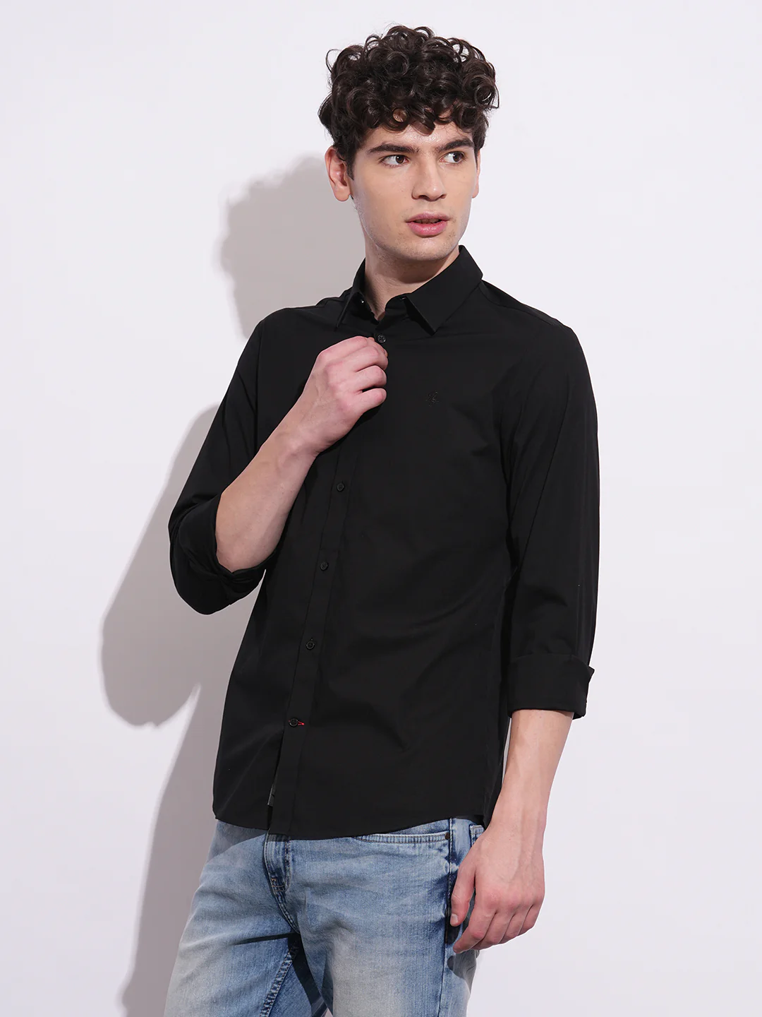 Black Slim Fit Regular Collar Men's Shirt by Being Human Clothing - Image 2