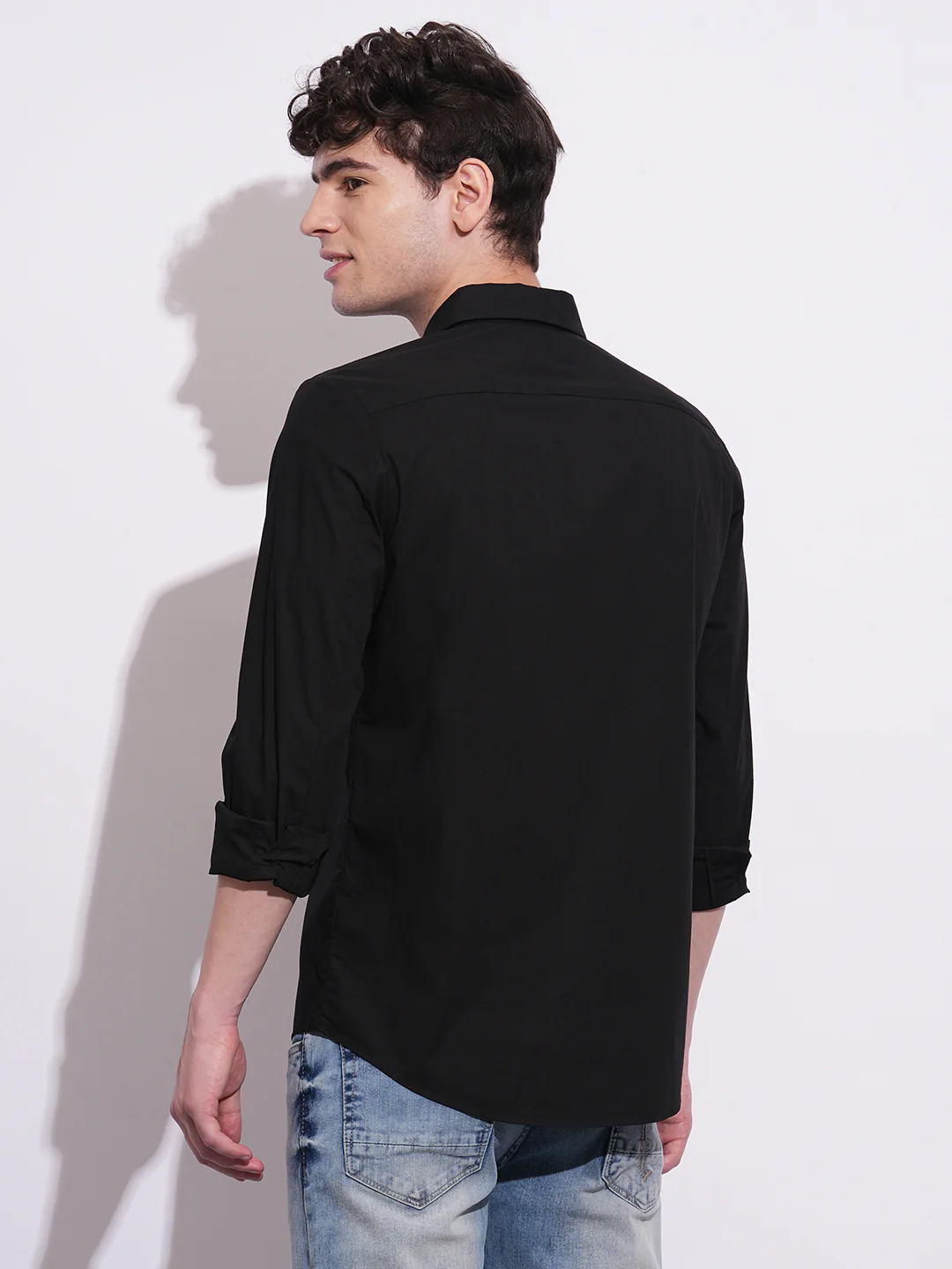 Black Slim Fit Regular Collar Men's Shirt by Being Human Clothing - Image 3