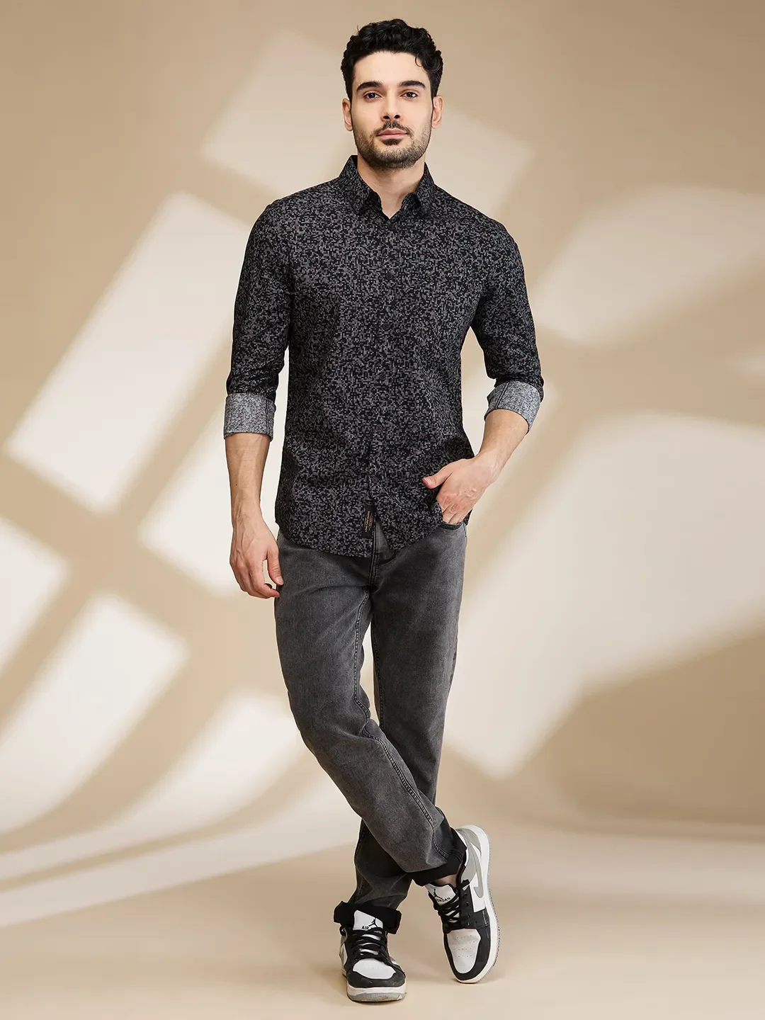 Black Slim Fit Regular Collar Men's Shirt by Being Human Clothing - Image 2