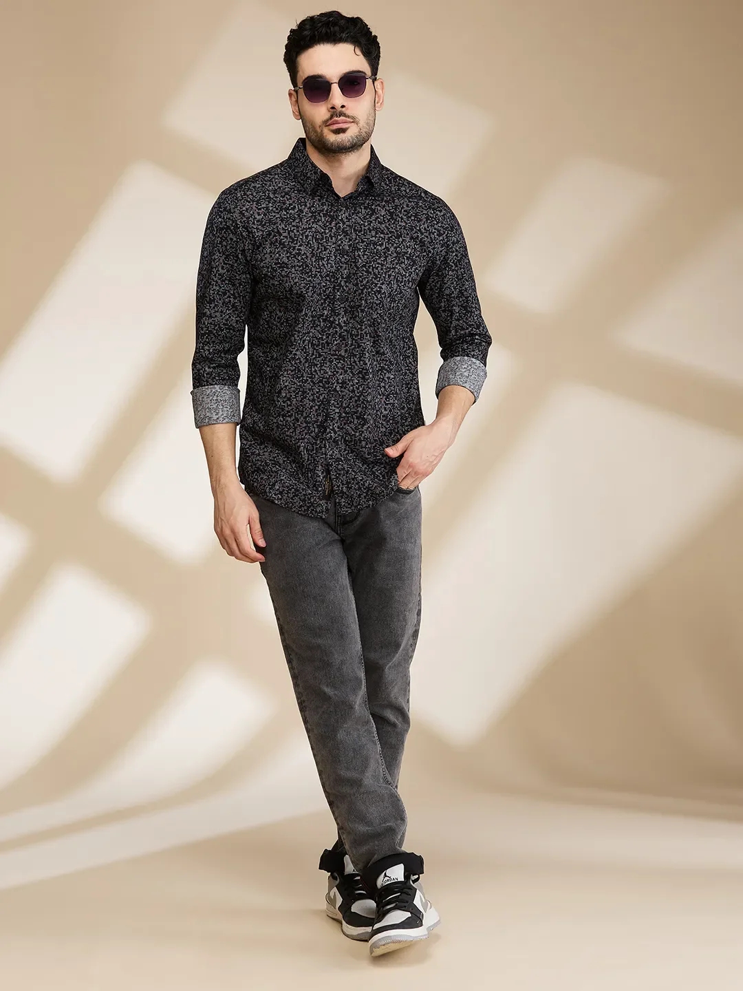Black Slim Fit Regular Collar Men's Shirt by Being Human Clothing - Image 6