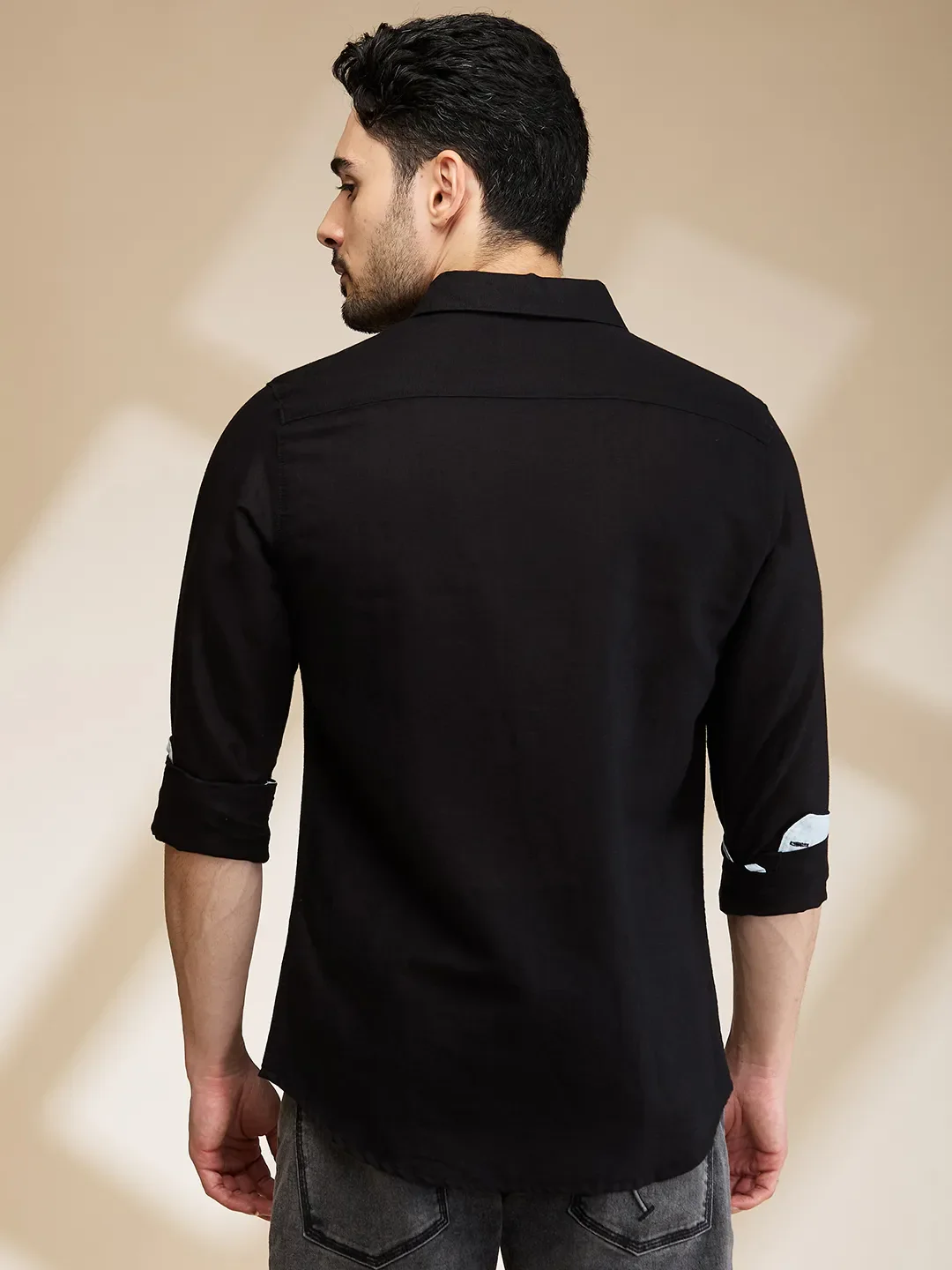 Black Slim Fit Regular Collar Men's Shirt by Being Human Clothing - Image 3