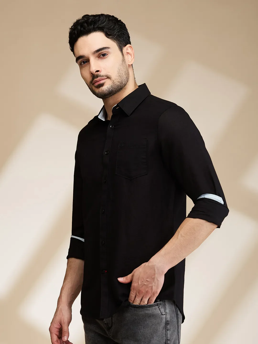 Black Slim Fit Regular Collar Men's Shirt by Being Human Clothing - Image 4