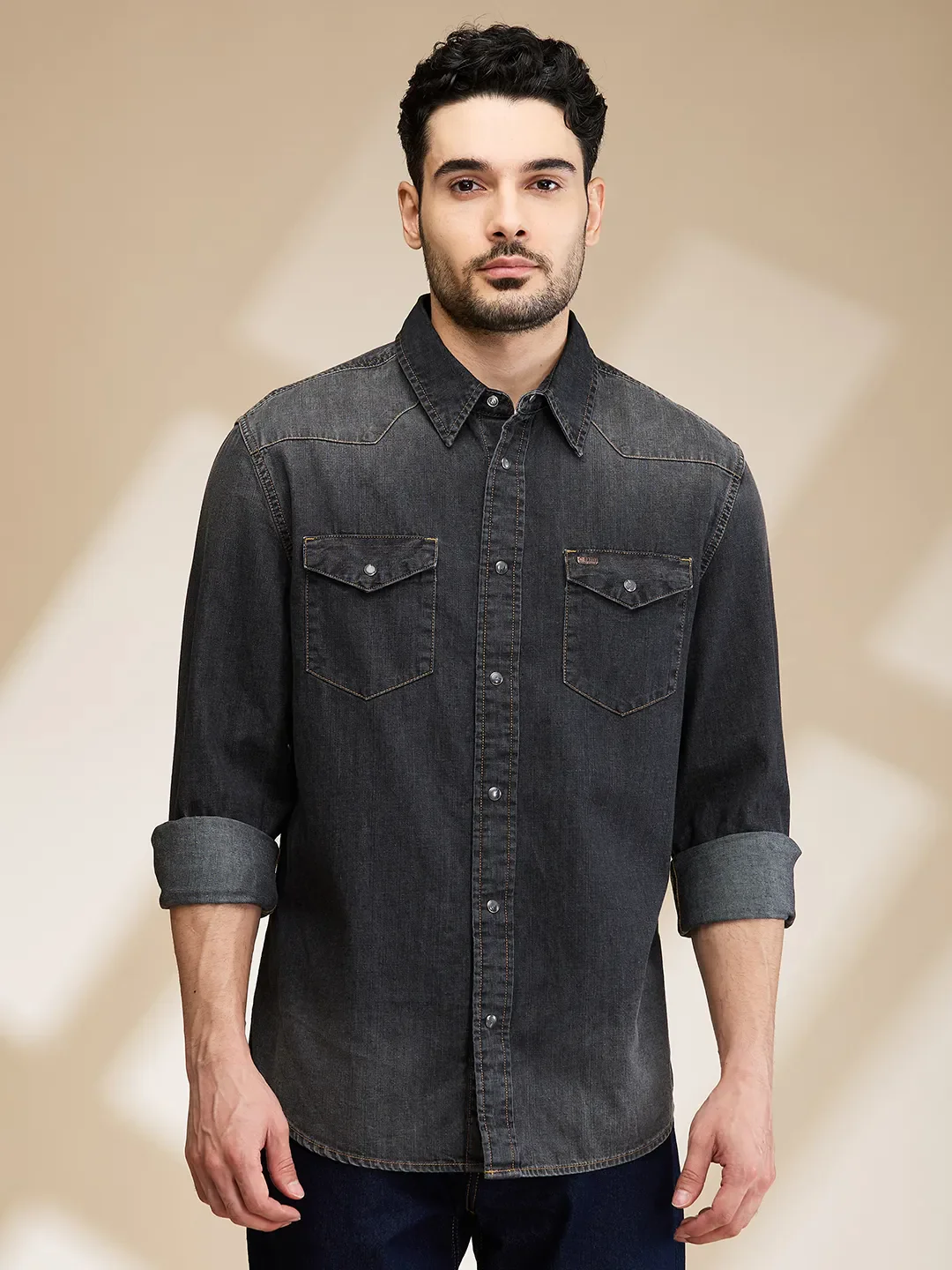 Black Slim Fit Regular Collar Men's Shirt by Being Human Clothing - Image 2