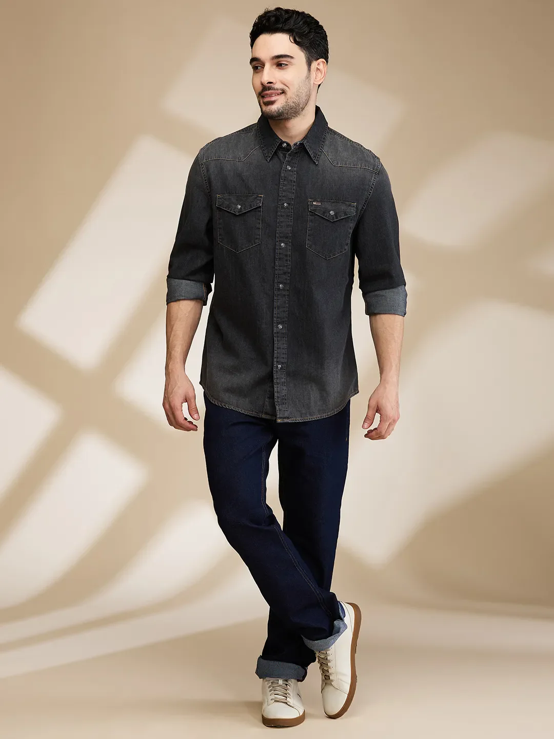 Black Slim Fit Regular Collar Men's Shirt by Being Human Clothing - Image 3
