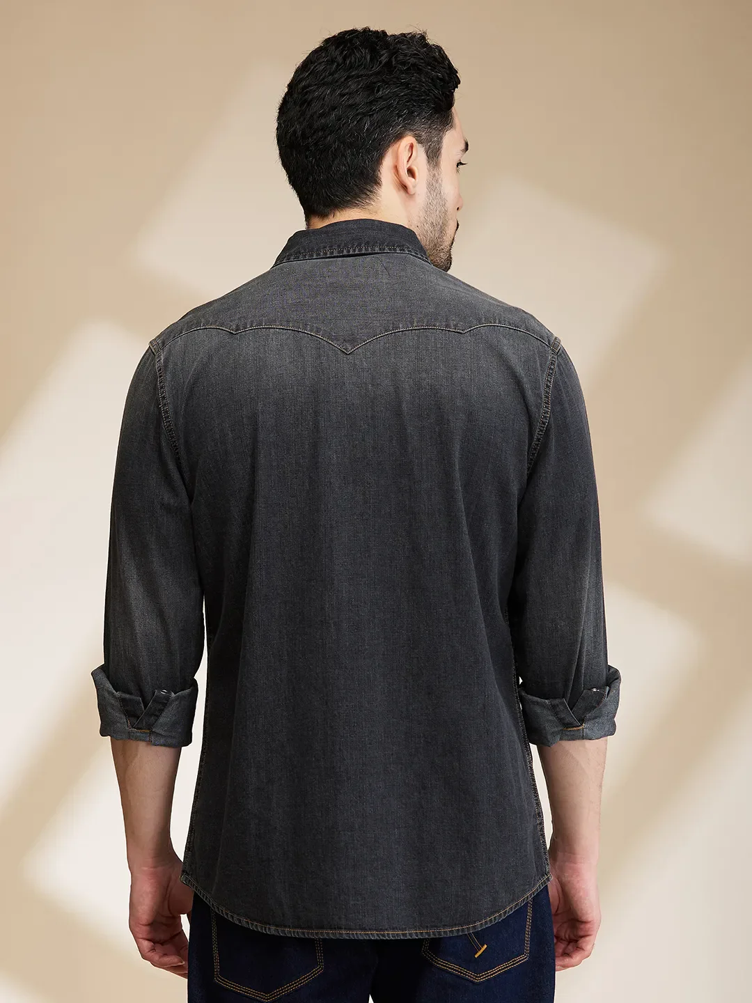 Black Slim Fit Regular Collar Men's Shirt by Being Human Clothing - Image 4