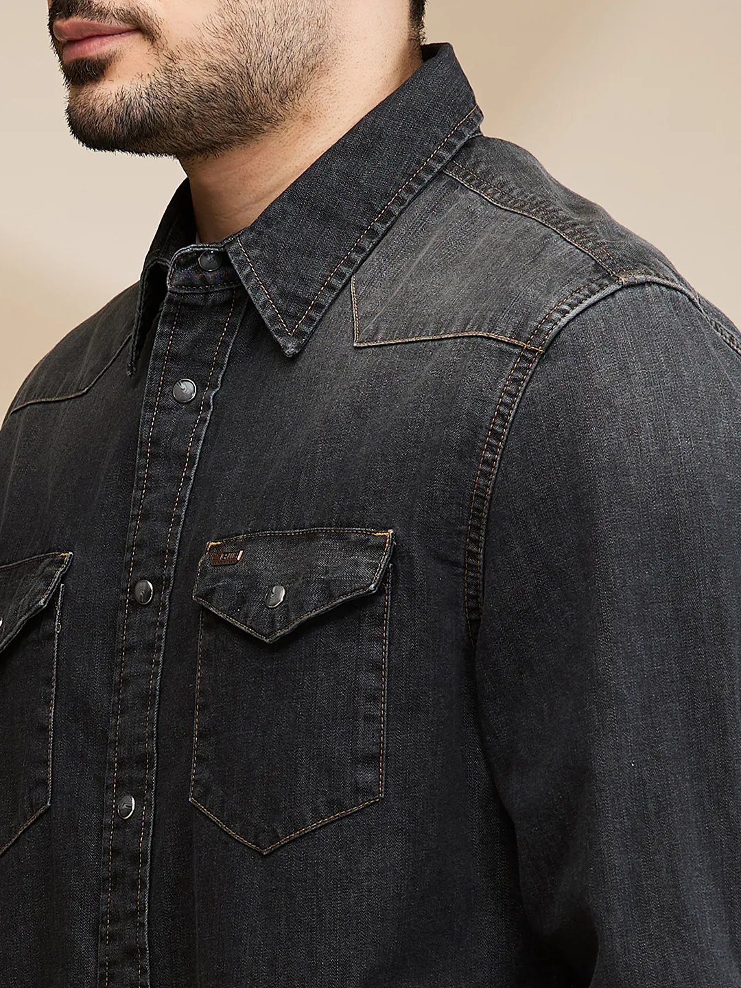 Black Slim Fit Regular Collar Men's Shirt by Being Human Clothing - Image 6