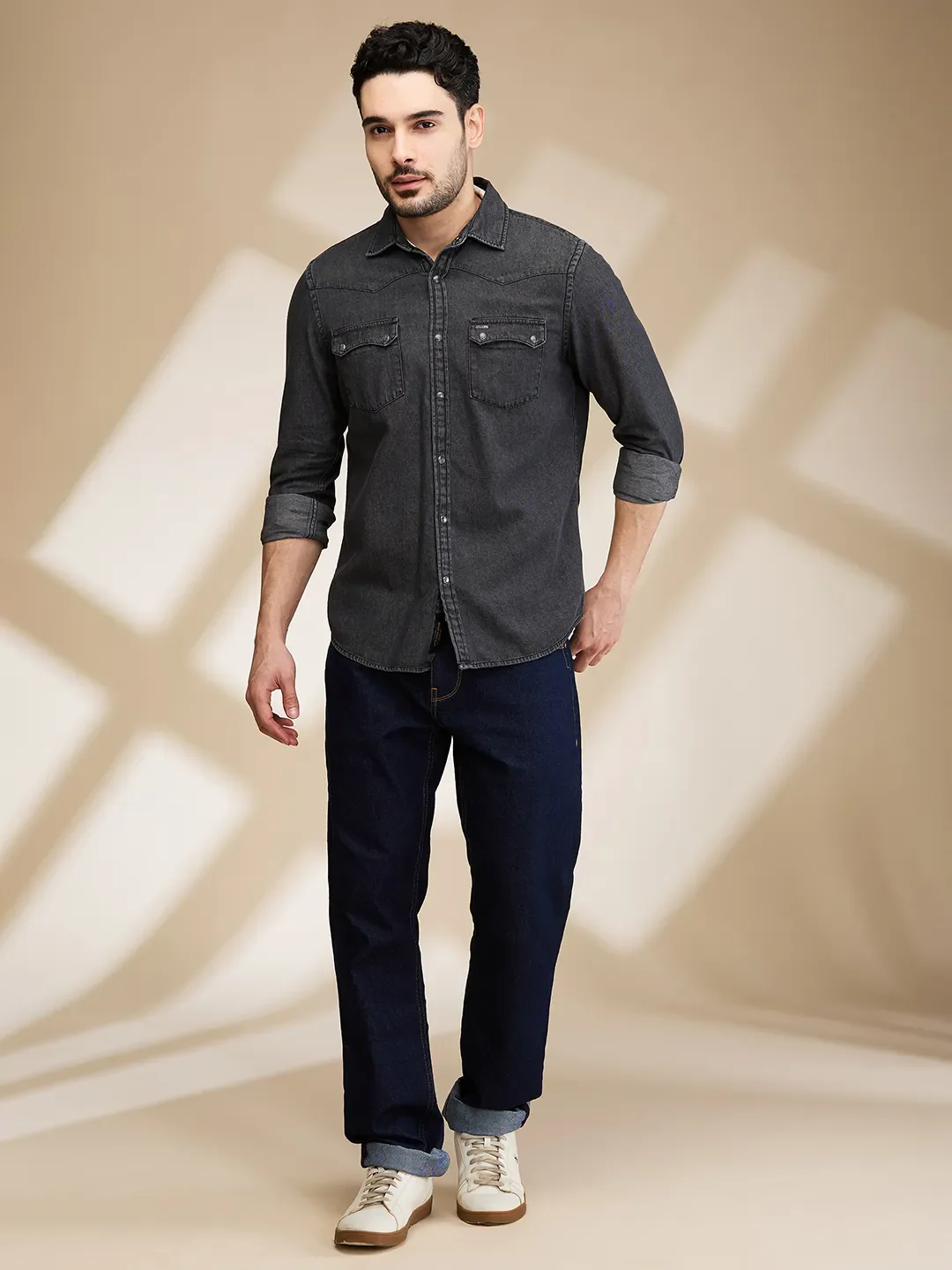 Black Slim Fit Regular Collar Men's Shirt by Being Human Clothing - Image 2