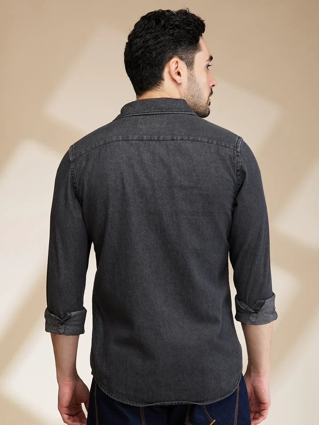 Black Slim Fit Regular Collar Men's Shirt by Being Human Clothing - Image 3