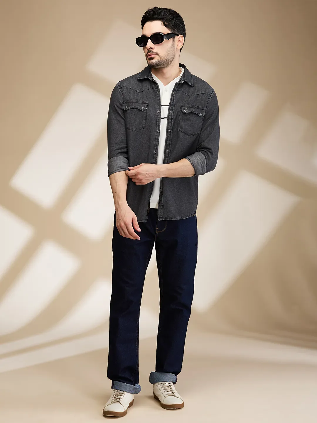 Black Slim Fit Regular Collar Men's Shirt by Being Human Clothing - Image 6