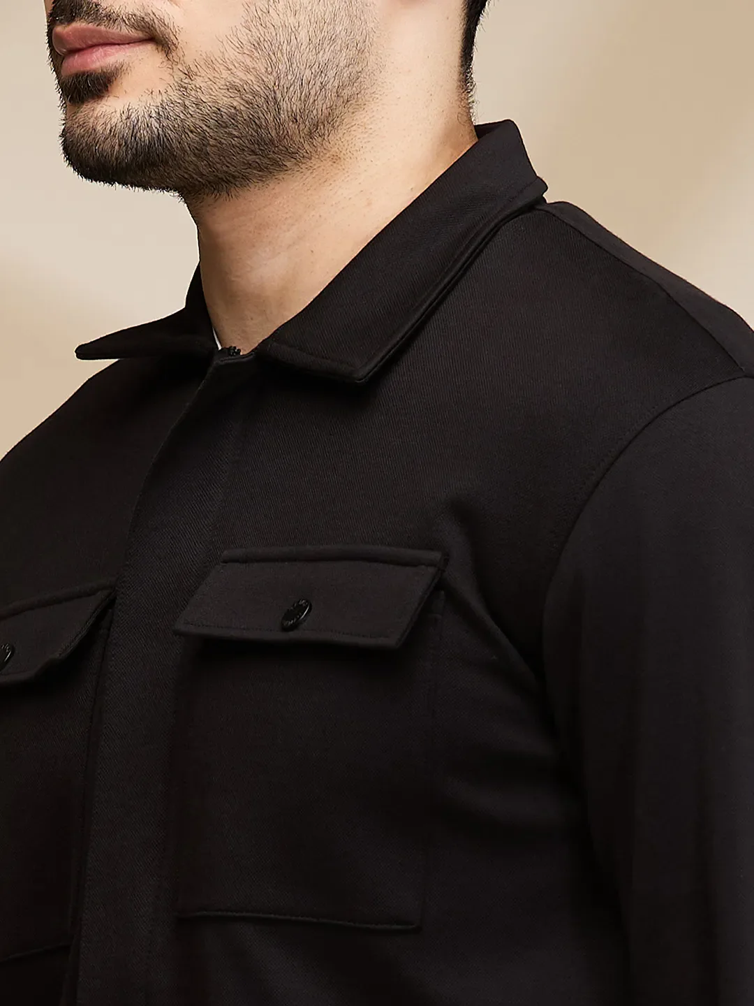 Black Slim Fit Regular Collar Men's Shirt by Being Human Clothing - Image 5