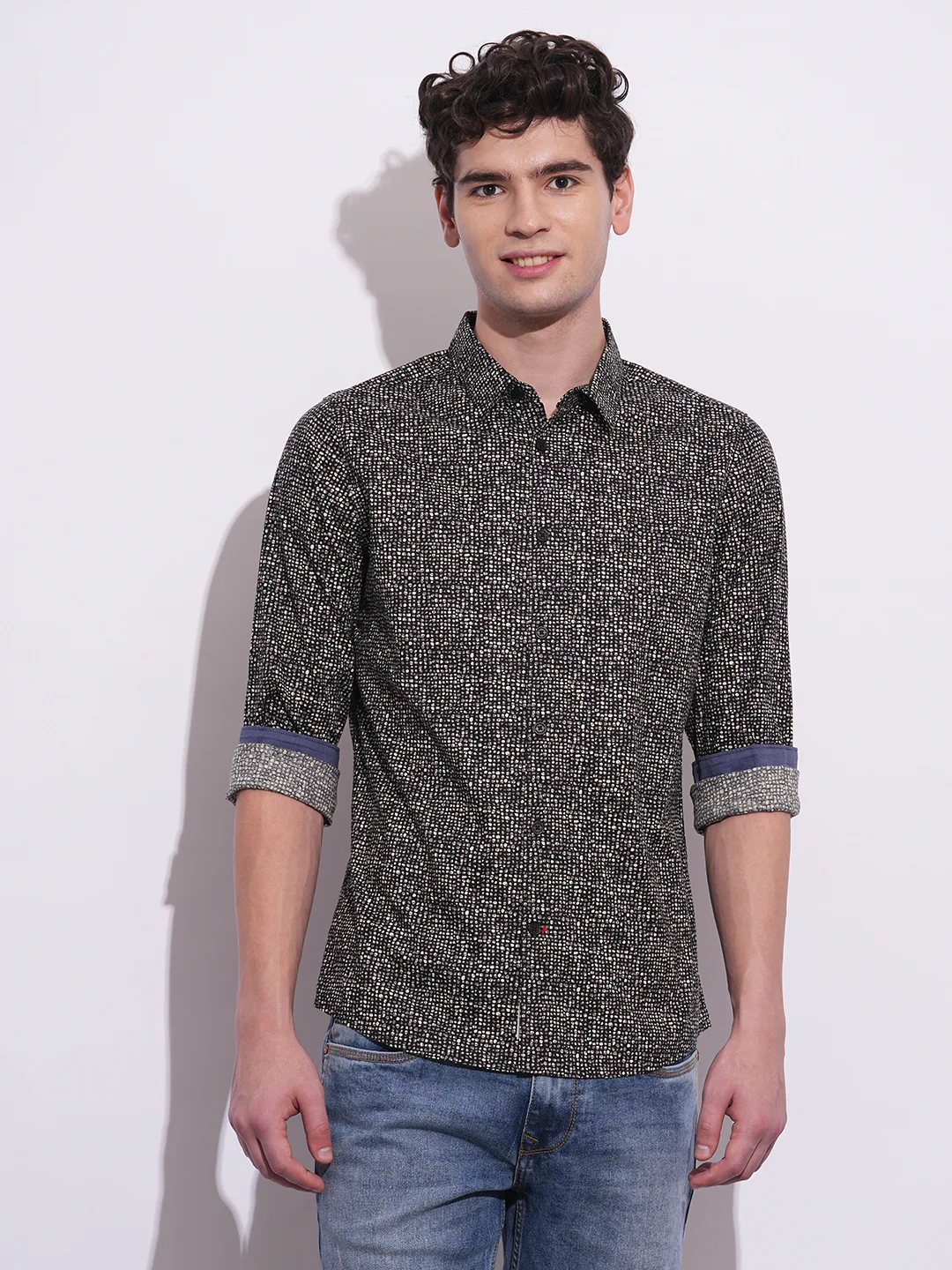 Black Regular Fit Regular Collar Men's Shirt by Being Human Clothing