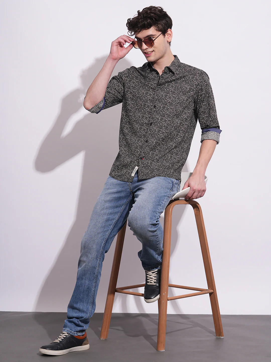 Black Regular Fit Regular Collar Men's Shirt by Being Human Clothing - Image 5