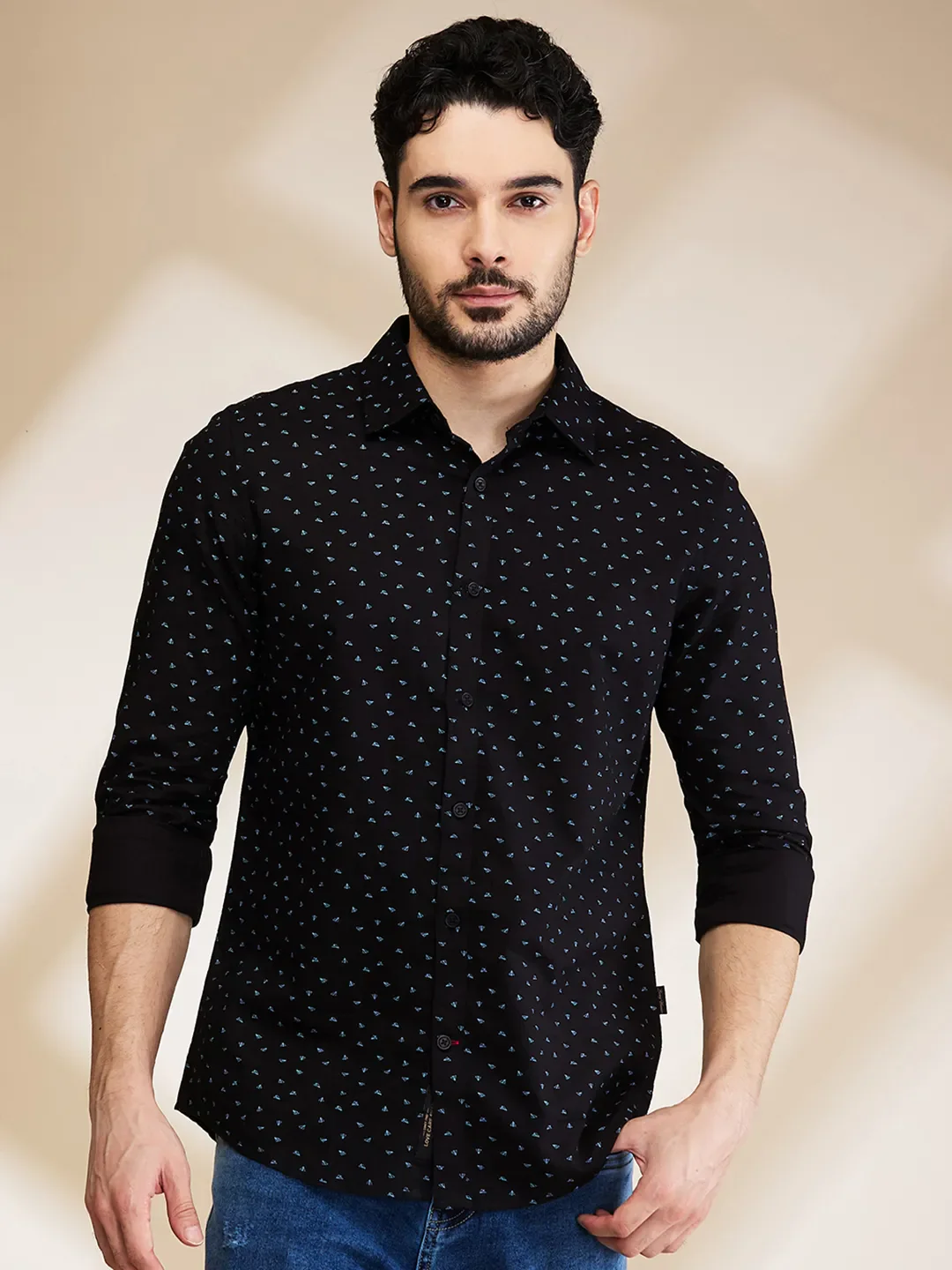 Black Slim Fit Regular Collar Men's Shirt by Being Human Clothing