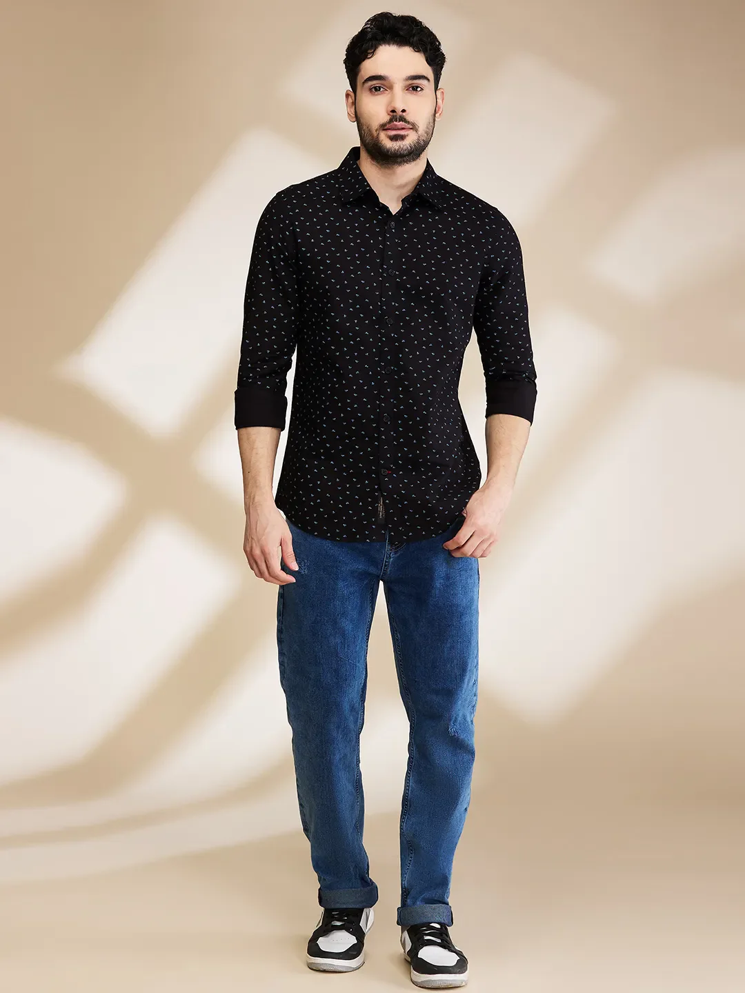 Black Slim Fit Regular Collar Men's Shirt by Being Human Clothing - Image 2
