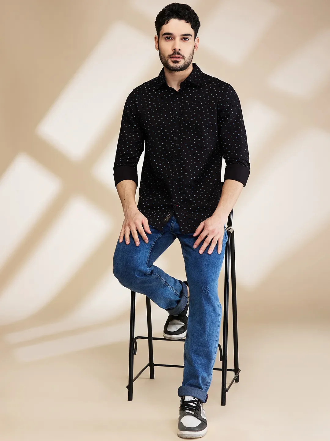 Black Slim Fit Regular Collar Men's Shirt by Being Human Clothing - Image 6