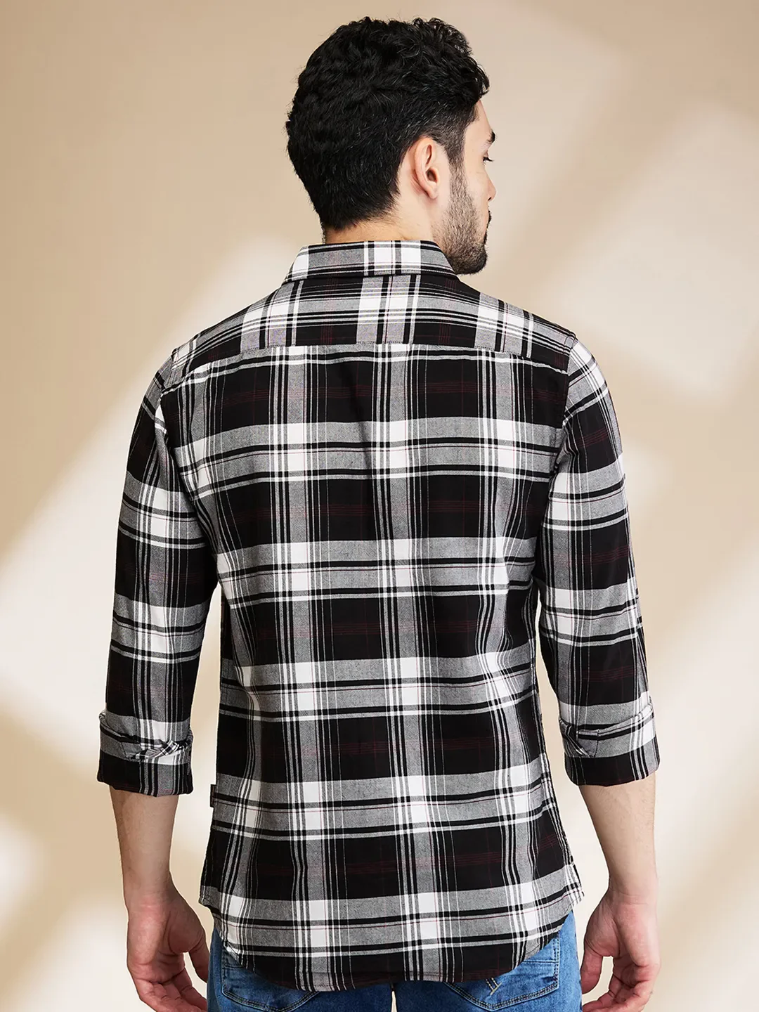 Black Slim Straight Fit Regular Collar Long Sleeves Men's Shirt by Being Human Clothing - Image 3