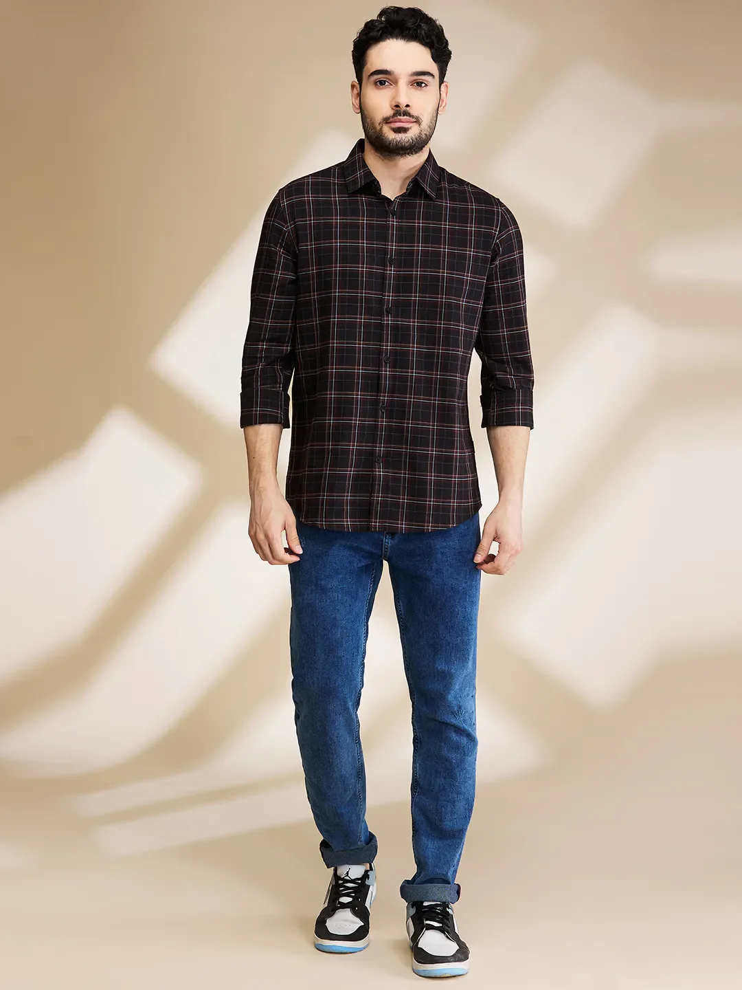Black Slim Fit Regular Collar Men's Shirt by Being Human Clothing - Image 2