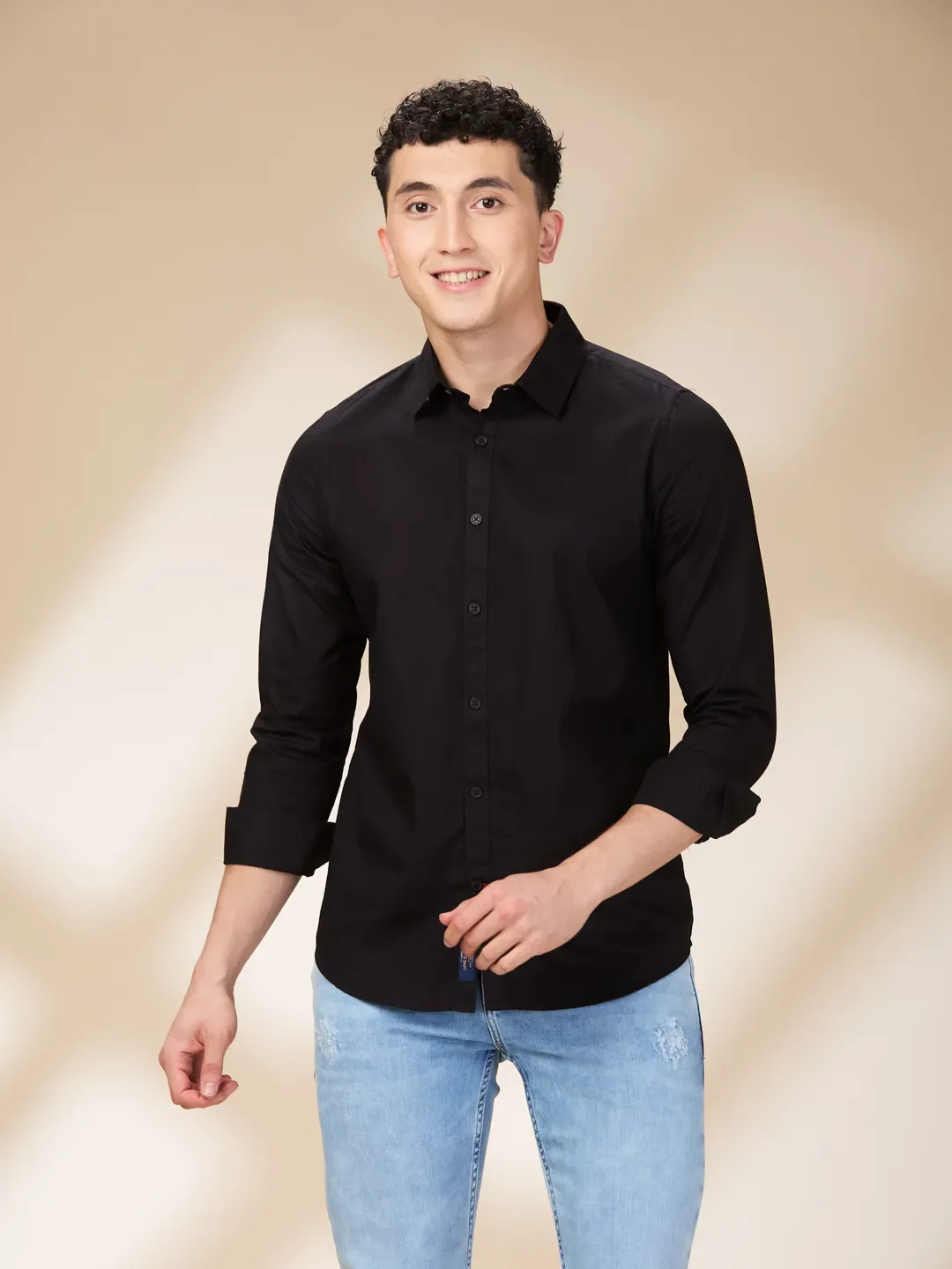 Black Slim Straight Fit Regular Collar Long Sleeves Men's Shirt by Being Human Clothing