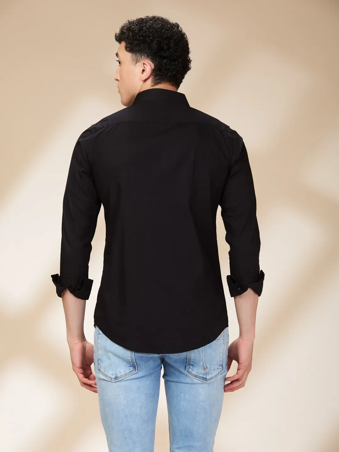 Black Slim Straight Fit Regular Collar Long Sleeves Men's Shirt by Being Human Clothing - Image 3