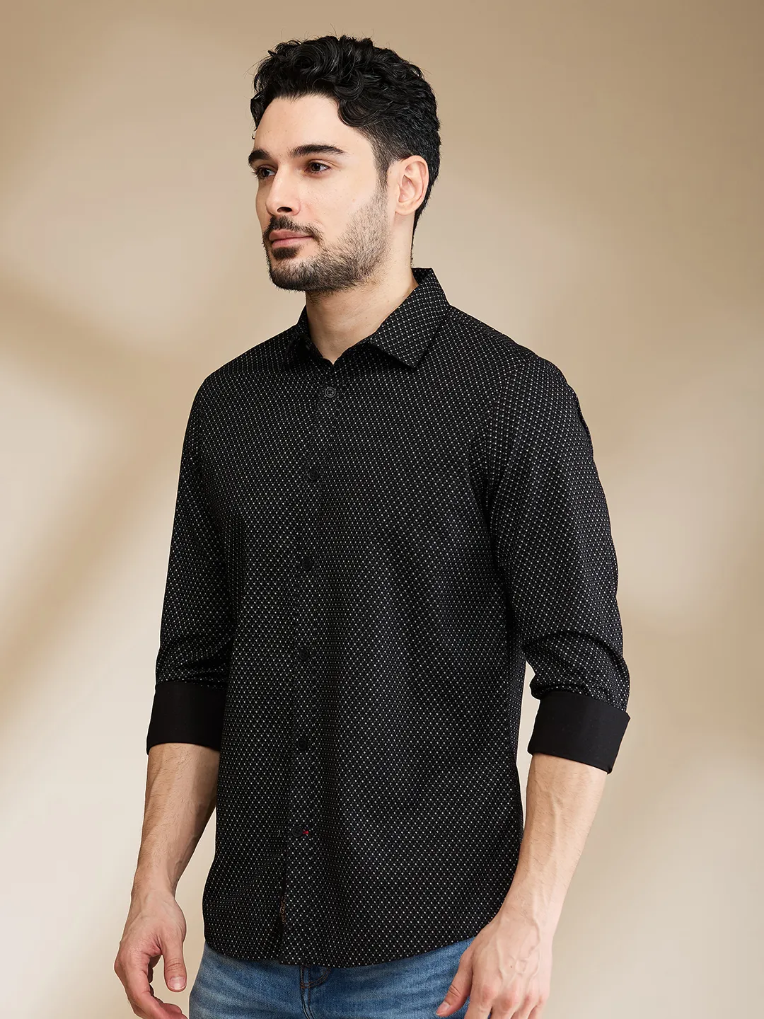 Black Slim Straight Fit Regular Collar Long Sleeves Men's Shirt by Being Human Clothing - Image 4