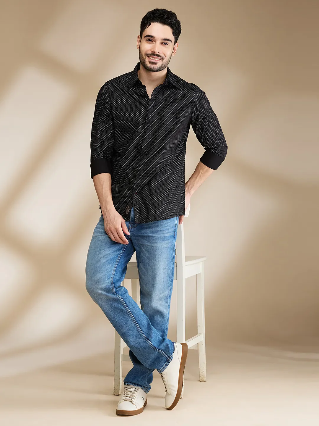 Black Slim Straight Fit Regular Collar Long Sleeves Men's Shirt by Being Human Clothing - Image 6