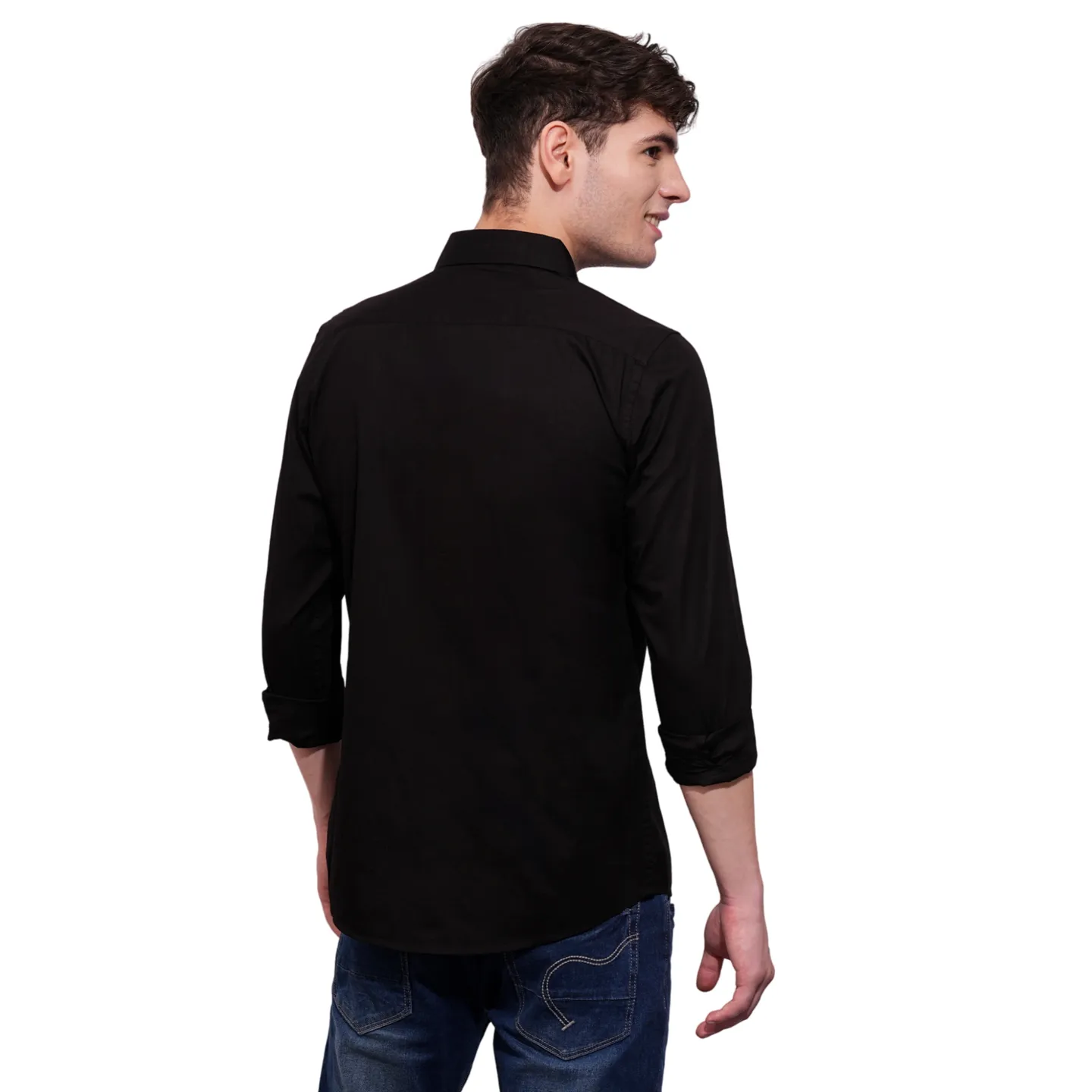Black Slim Straight Fit Regular Collar Long Sleeves Men's Shirt by Being Human Clothing - Image 3