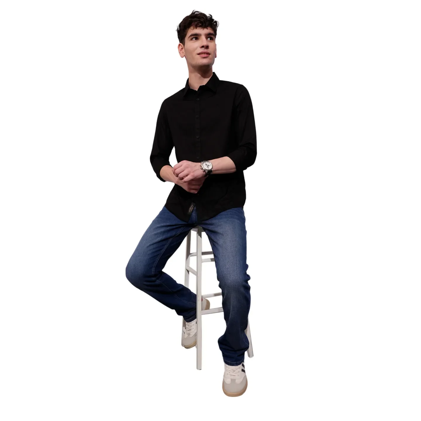 Black Slim Straight Fit Regular Collar Long Sleeves Men's Shirt by Being Human Clothing - Image 4