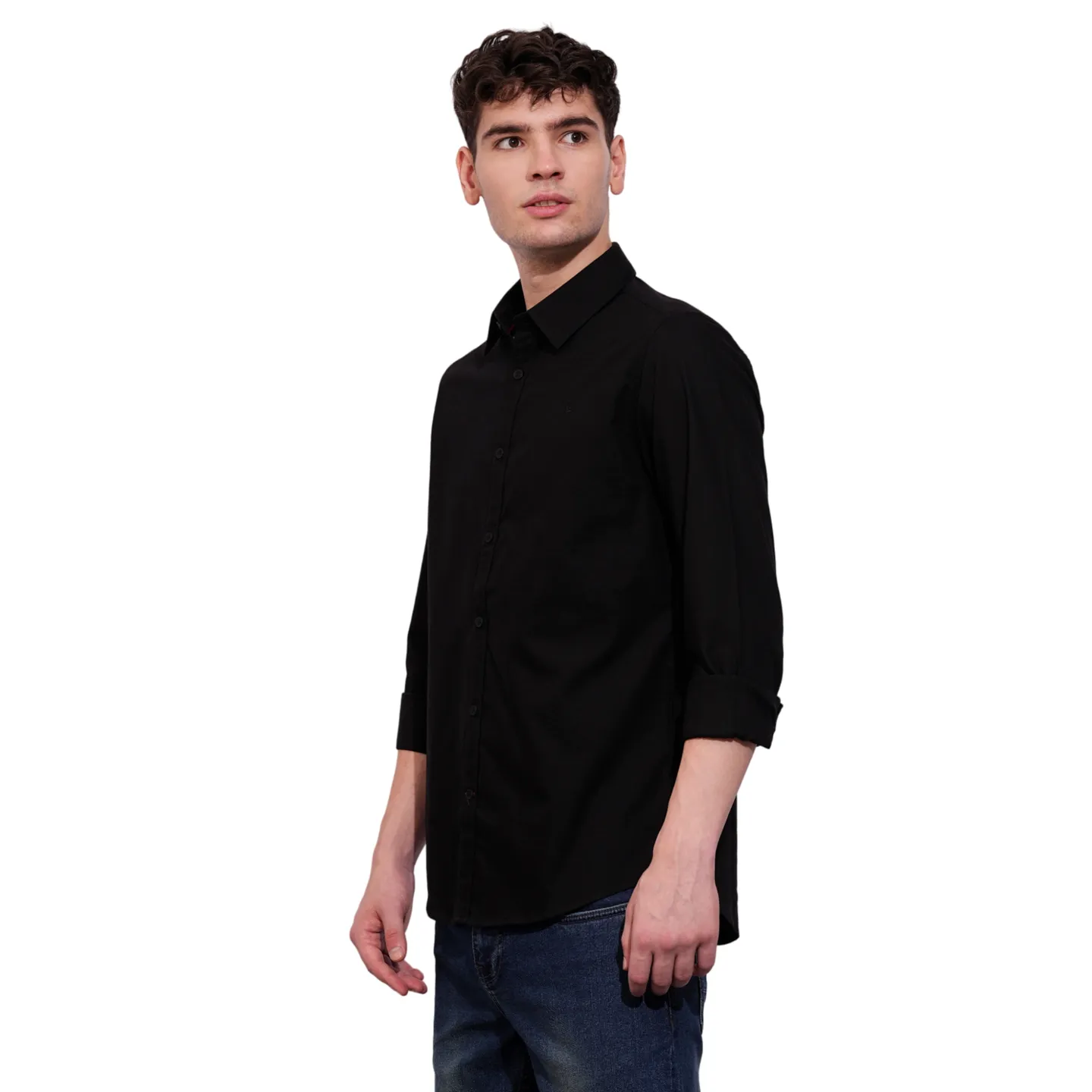 Black Slim Straight Fit Regular Collar Long Sleeves Men's Shirt by Being Human Clothing - Image 2